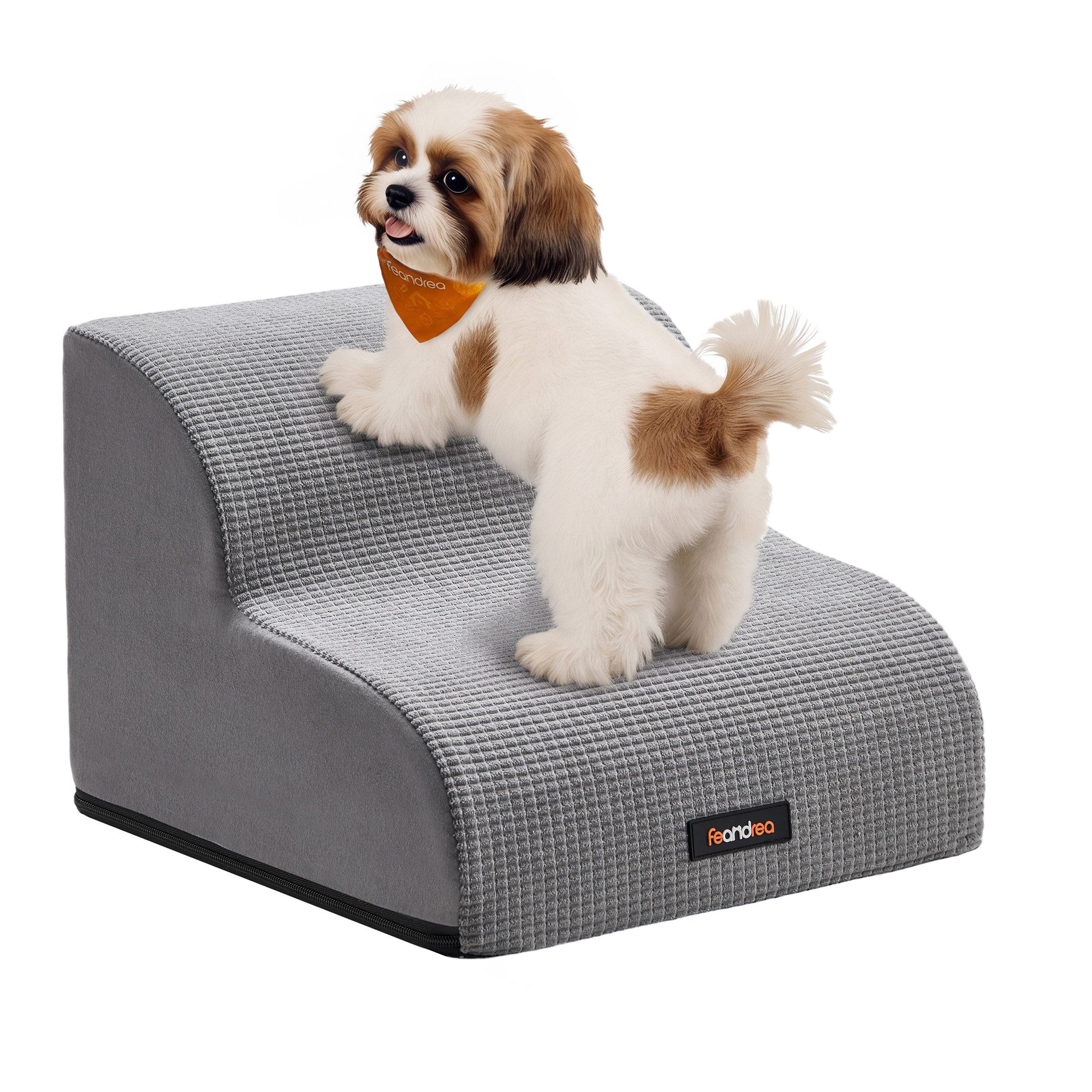 FEANDREA Haustiertreppe Hunde Rutschfeste Hunderampe für Sofa, für Kleine 40 x 40 x 30 cm Grau von FEANDREA