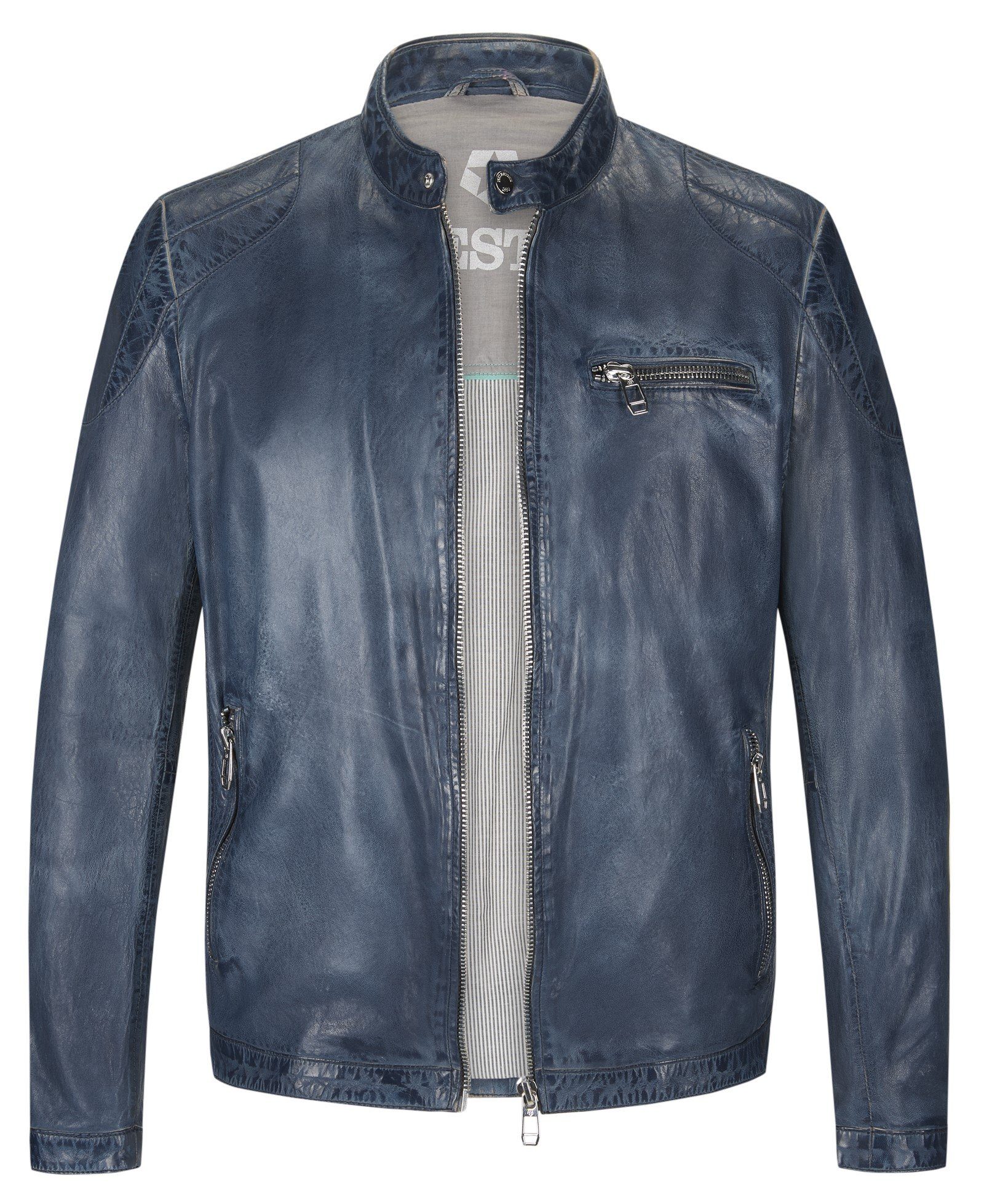 Milestone Lederjacke MSEmilio Herrenjacke aus Lammnappa Leder silber