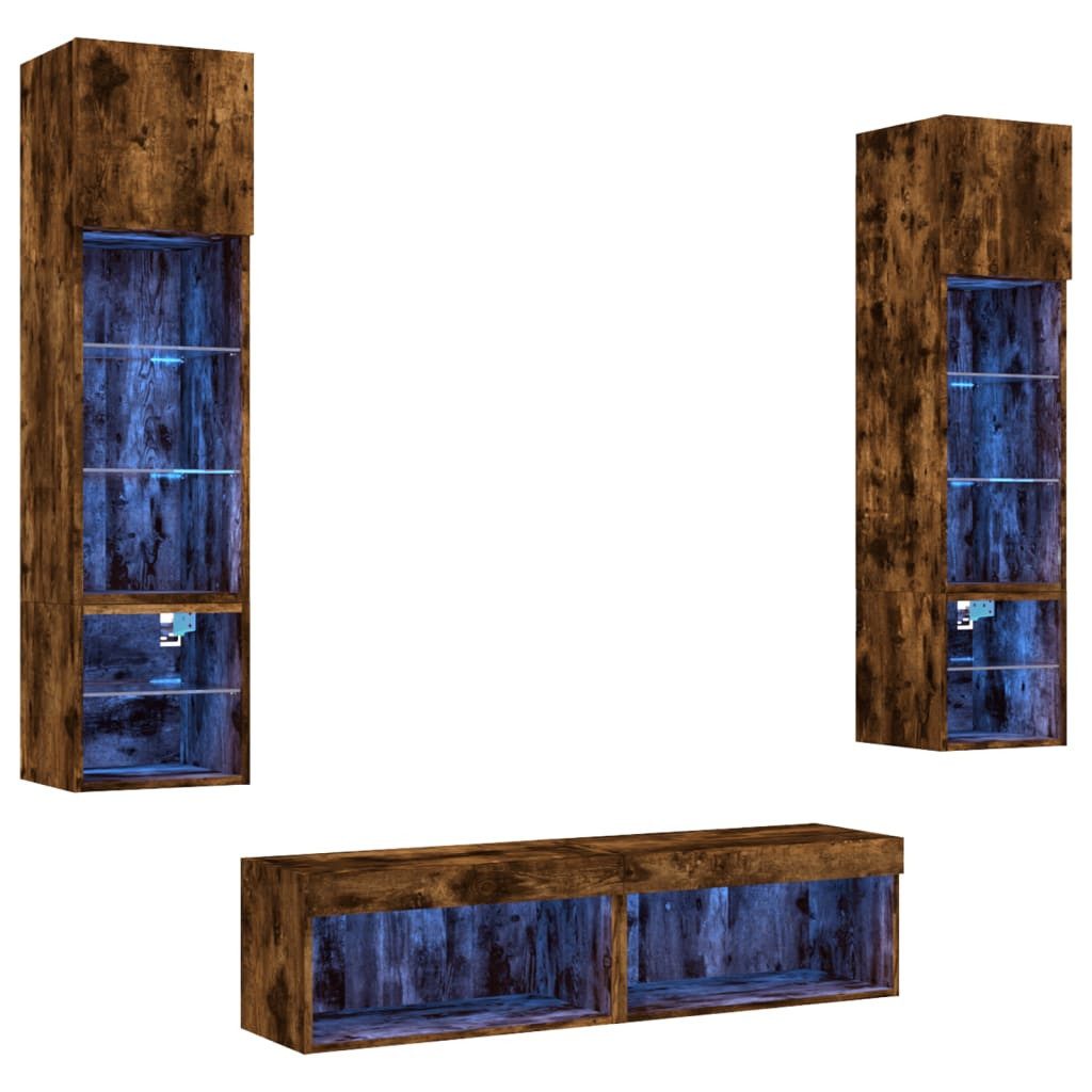 vidaXL TV-Wand 6-tlg. Wohnwand mit LED-Beleuchtung Räuchereiche Holzwerksto günstig online kaufen