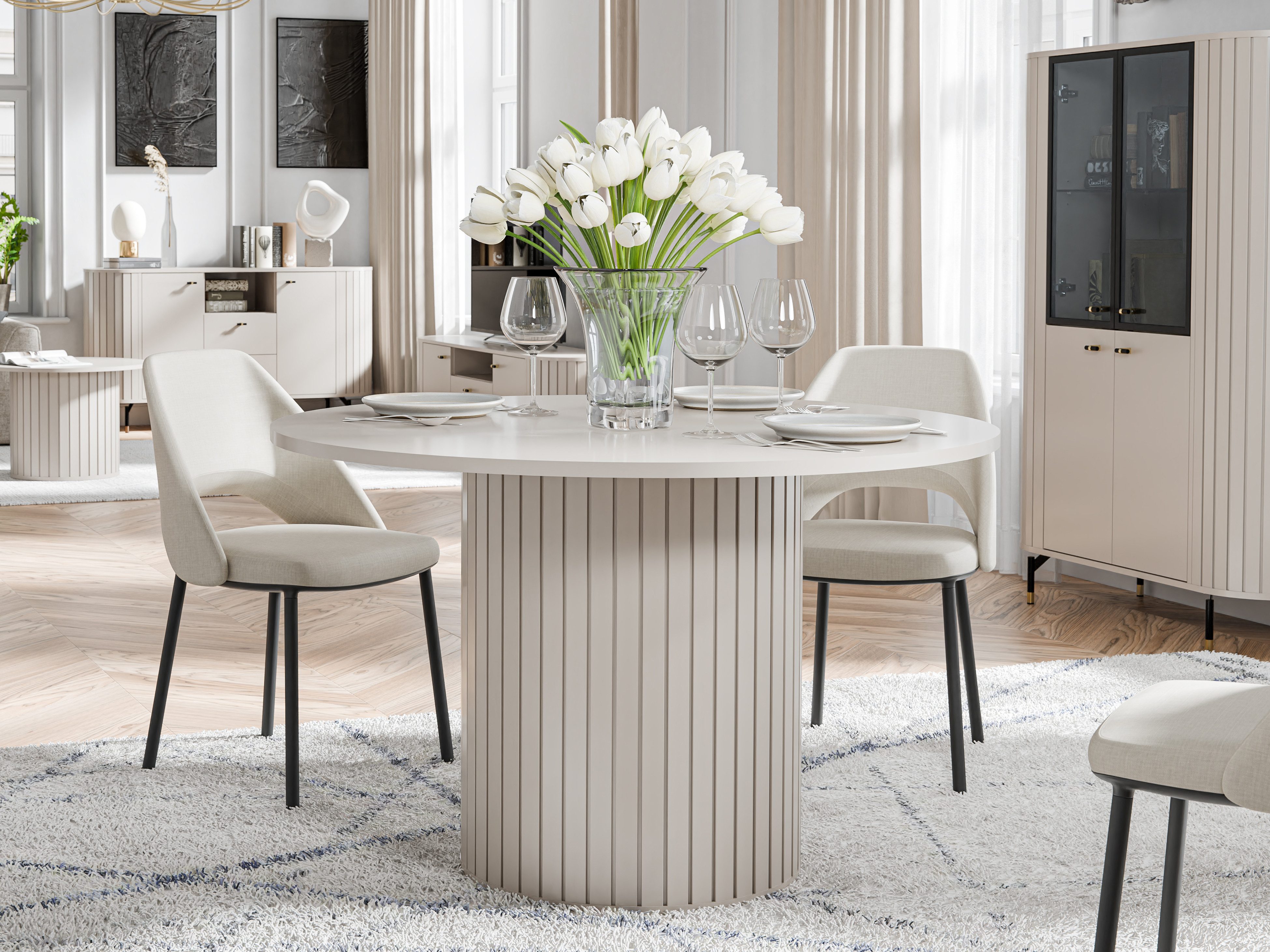Compleo Esstisch Ø: 120 cm. MODERNO Säulengestell mit Rillenstruktur, Geste günstig online kaufen