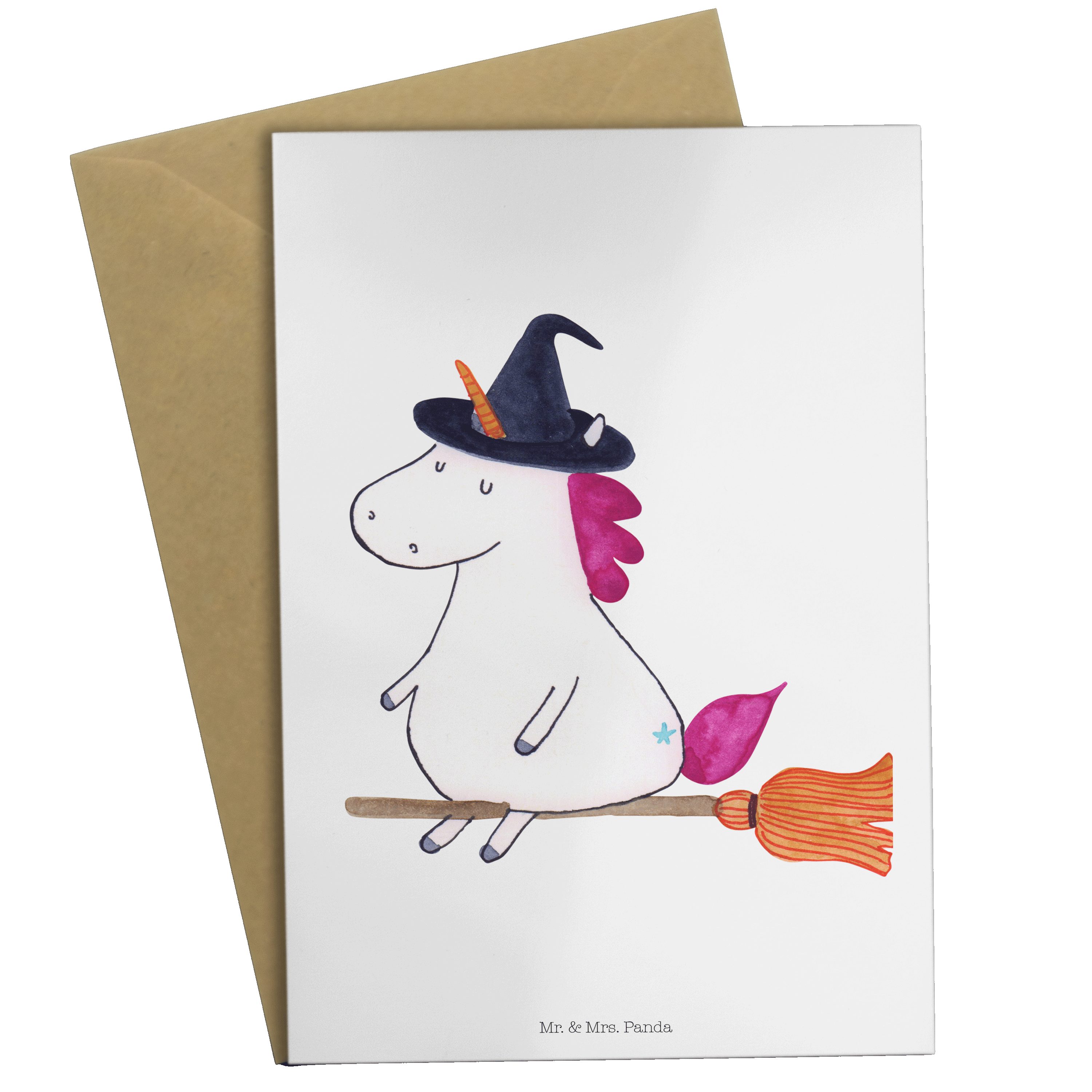Mr. & Mrs. Panda Grußkarte Einhorn Hexe - Weiß - Geschenk, Einladungskarte, Geburtstagskarte, Ka