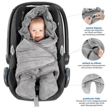 Zamboo Fußsack Grau, Baby Winter Einschlagdecke mit Füßen Decke für Babyschale / Autositze