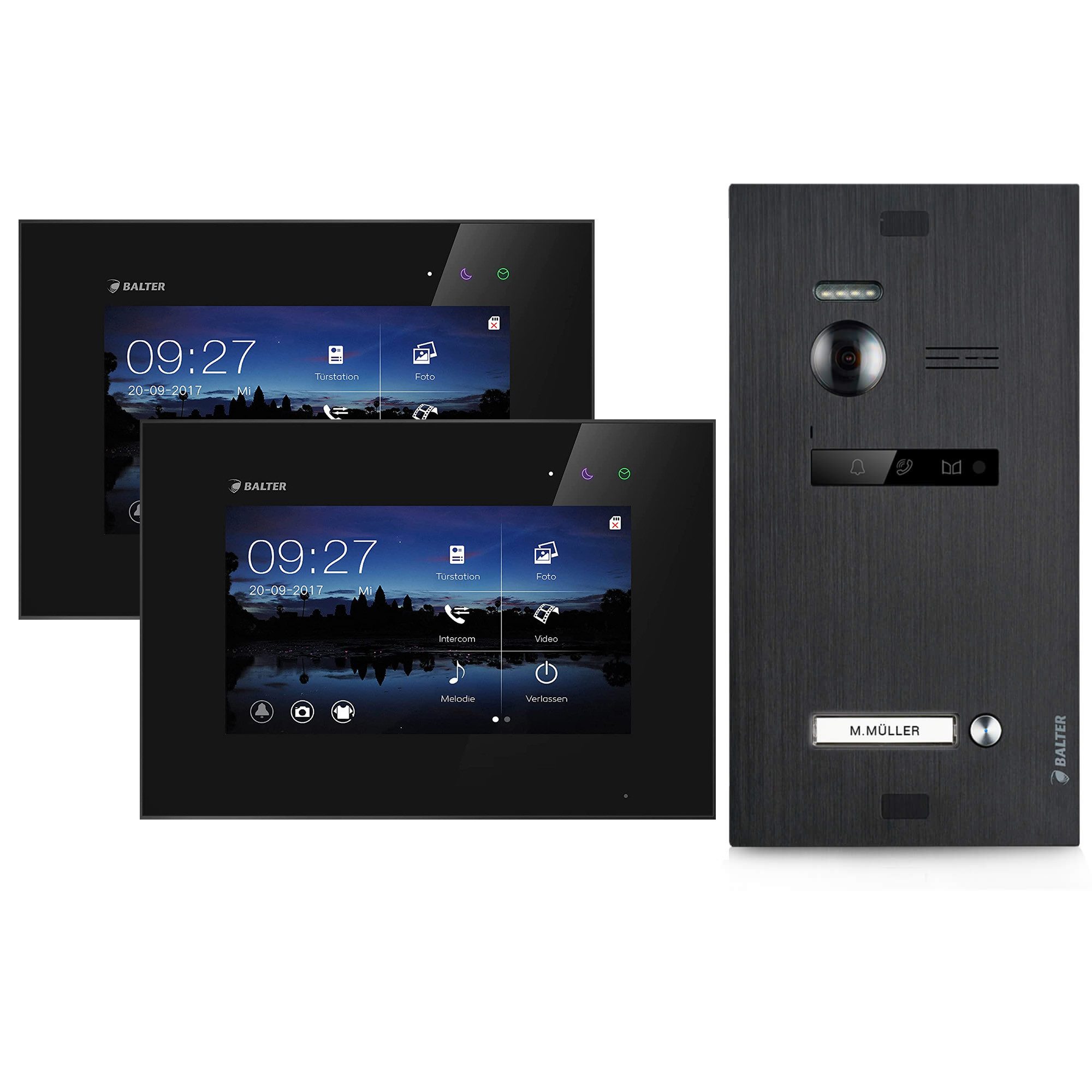 Balter Video-Türsprechanlage Video Türsprechanlage für 1 Familienhaus, 2x Monitore (Komplettset, 2-tlg., 150 Grad Weitwinkelkamera)