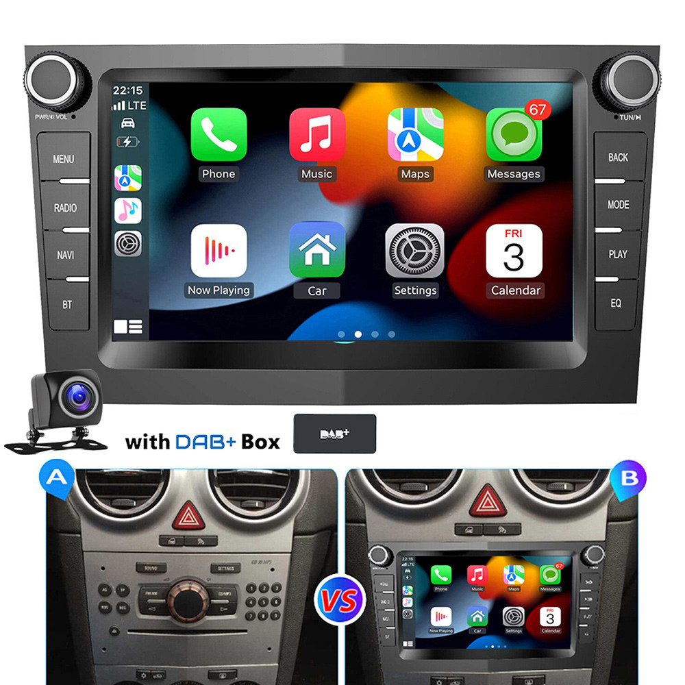 ESSGOO 7" Android 14 Carplay GPS Für Opel Astra H Corsa C D Vectra C Zafira Autoradio (DAB+ (optional), FM, RDS, Wireless Android Auto FM RDS Bluetooth EQ USB WIFI Touchscreen SWC)