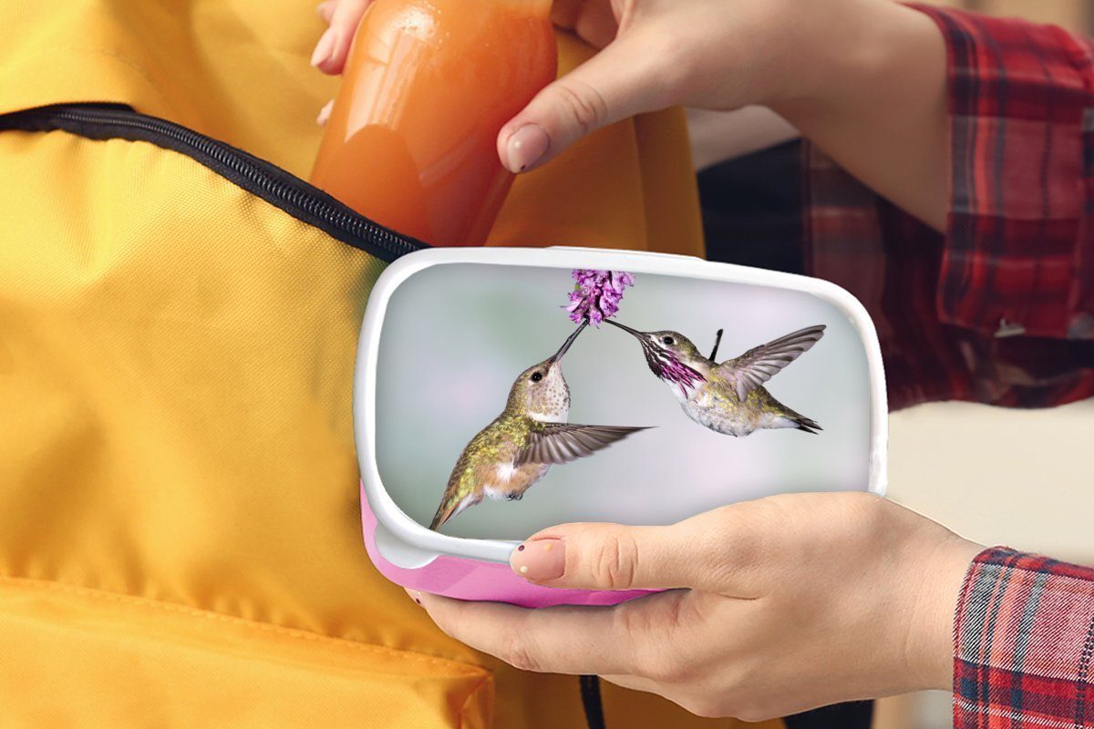 Brotbox Kunststoff Brotdose Snackbox, MuchoWow Lunchbox Kunststoff, Pflanze, - Mädchen, (2-tlg), Erwachsene, Vögel rosa Kinder, Kolibri - für