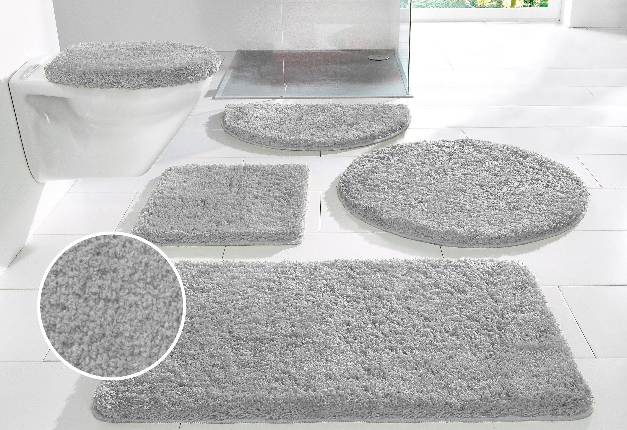 OTTO home Badematte Sanremo, Standard & Premium, 30mm oder 35mm, sehr weich, rutschhemmend beschichtet, schnell trocknend, fußbodenheizungsgeeignet, Polyester, rund, Badteppich, unifarben, rechteckig, rund & als 3-tlg. Set erhältlich