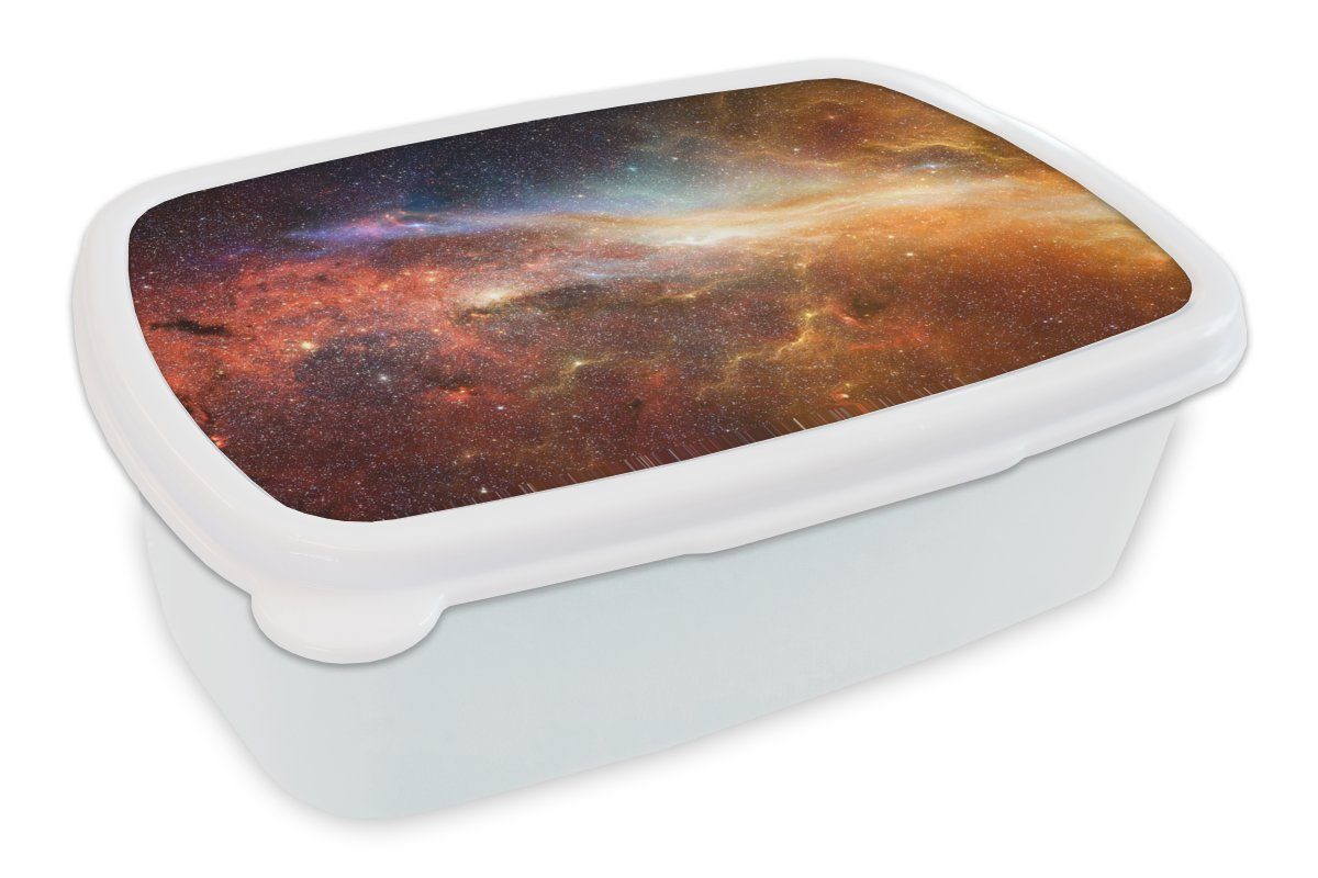 MuchoWow Lunchbox Weltraum - Sterne - Farben, Kunststoff, (2-tlg), Brotbox für Kinder und Erwachsene, Brotdose, für Jungs und Mädchen weiß