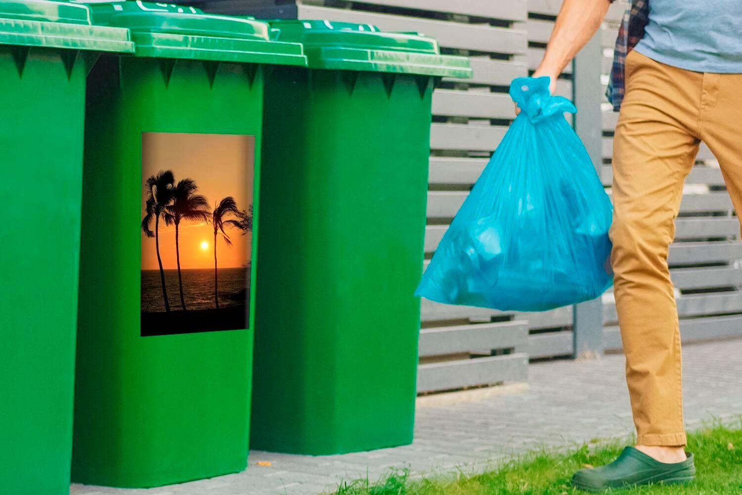 Mülleimer-aufkleber, (1 Container, Wandsticker Abfalbehälter Mauna Oranger Mülltonne, MuchoWow Kea Hawaii Sonnenuntergang St), Beach Sticker,