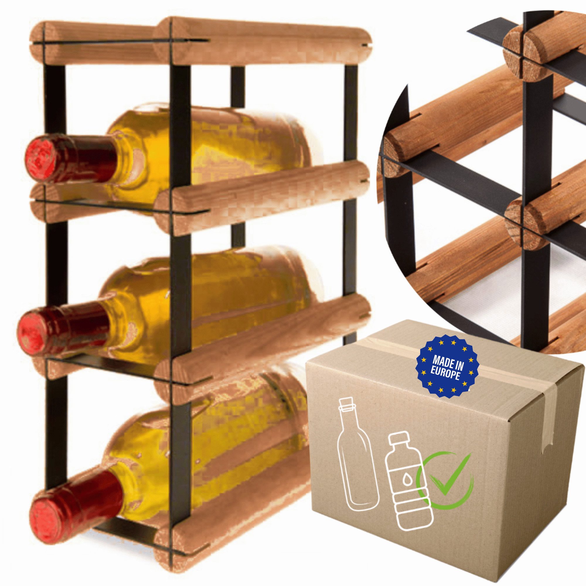 Modo24 Weinregal RW8 Flaschenregal Metall - Holz Flaschenständer 1 bis 81 Flaschen, Weinregal Modular Flaschenregal Weinständer Flaschenständer