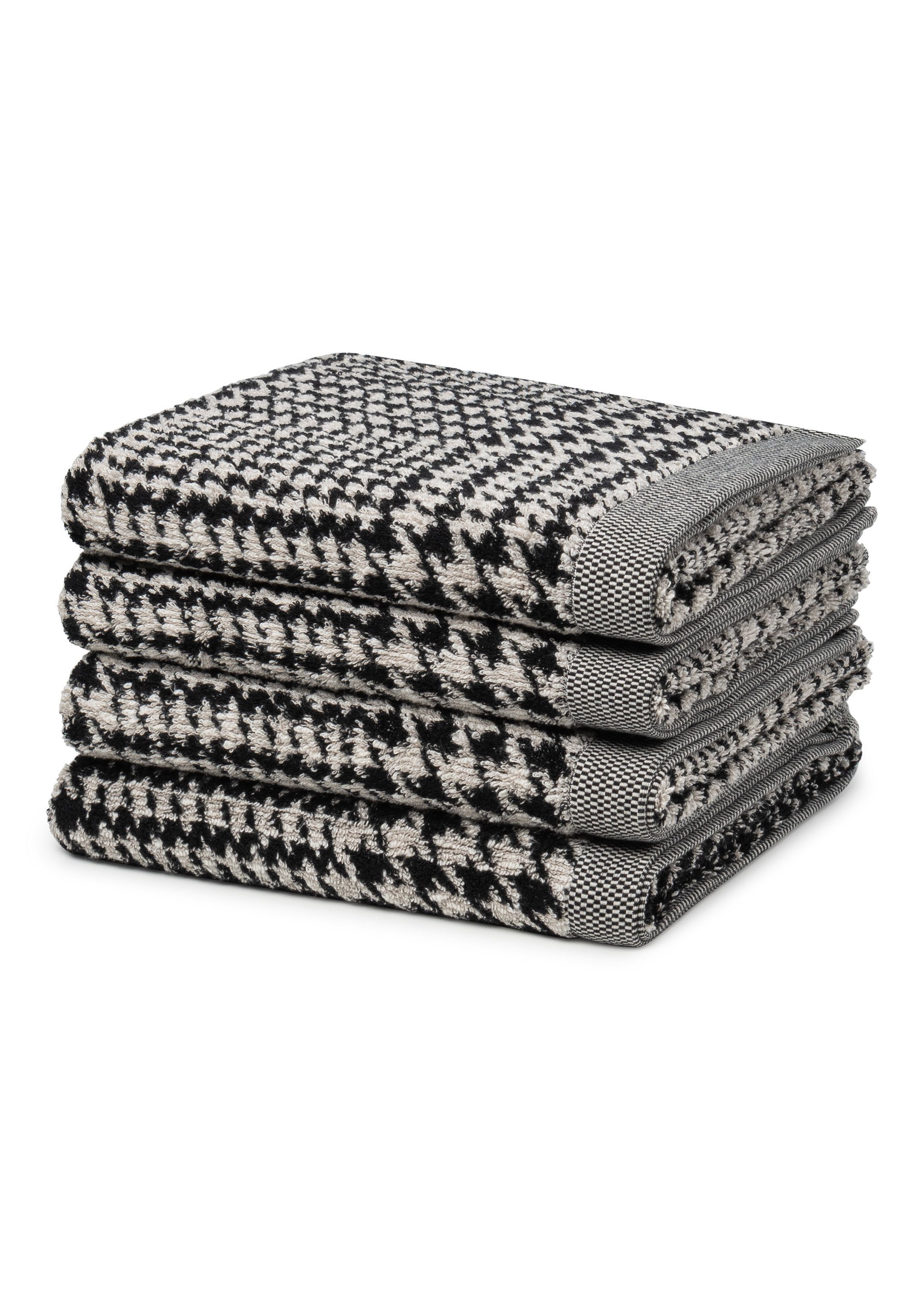 Möve Handtuch Set Brooklyn Glencheck, Baumwolle, (Spar-Set, 4-tlg), 4 X Handtuch - im Set - Baumwolle - Weicher Materialmix Nature/Black