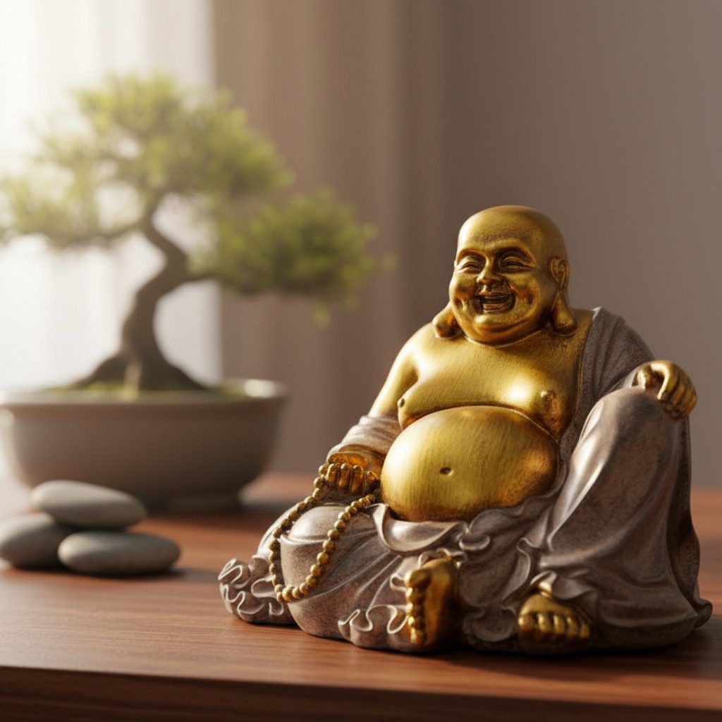 MF Dekoobjekt Buddhafigur Serene Lächeln Lachender Buddha Figur