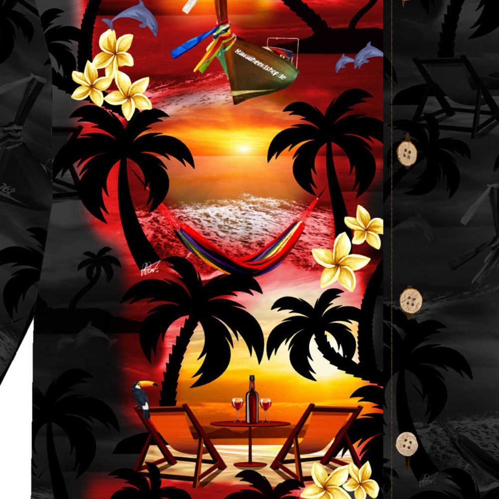 Hawaiihemdshop.de Hawaiihemd Hawaii Hemd Herren Baumwolle Kurzarm Hawaiihemd mit Palmen und Meer – Bild 3 von 5
