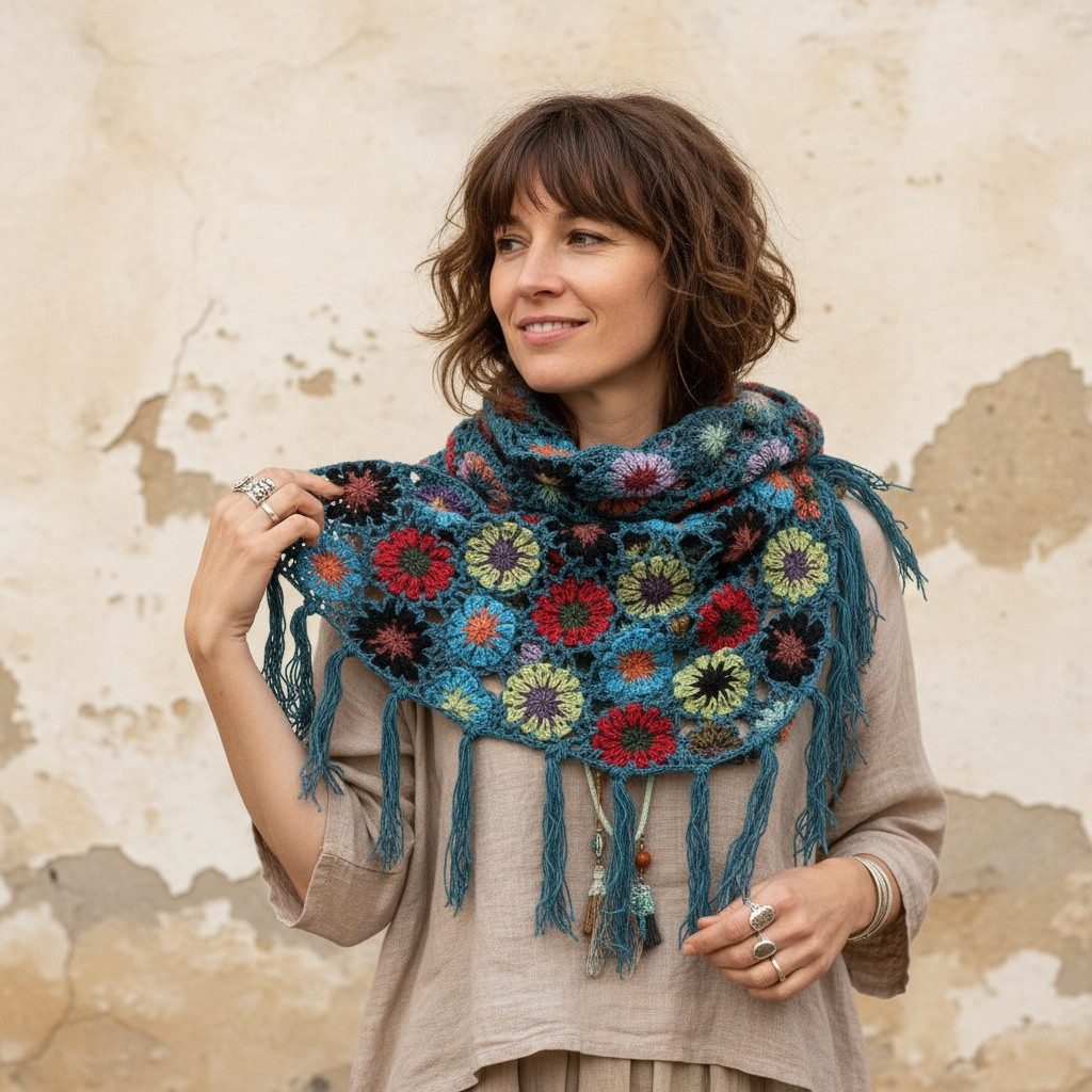 Guru-Shop Halstuch Häkelstola, Hippie Blümchen Häkelschal,.. günstig online kaufen