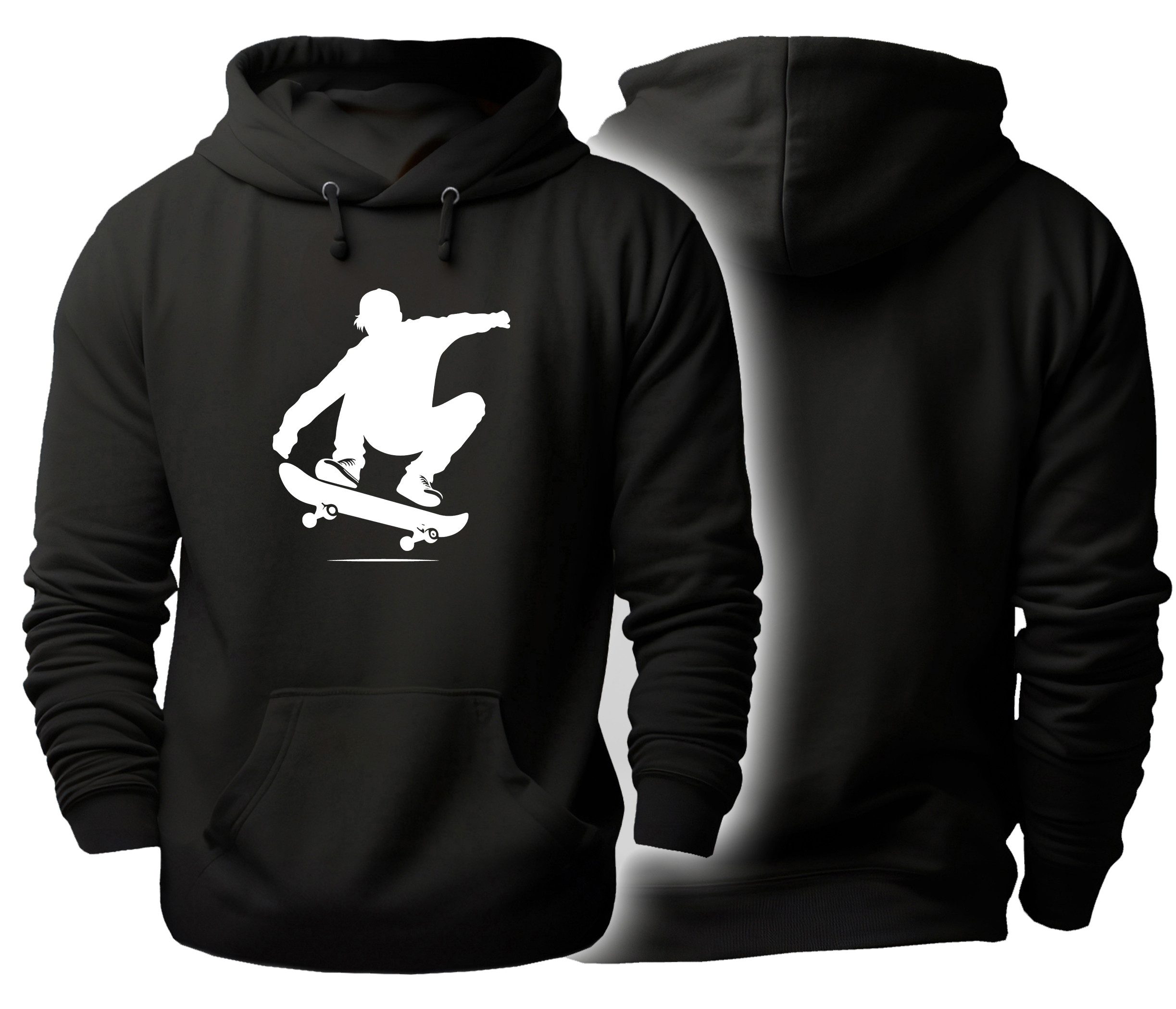 MyDesign24 Hoodie Skater Kapuzen Pulli - Skateboarder beim Jump Herren und Damen Kapuzensweater - Skater Hoodie i732