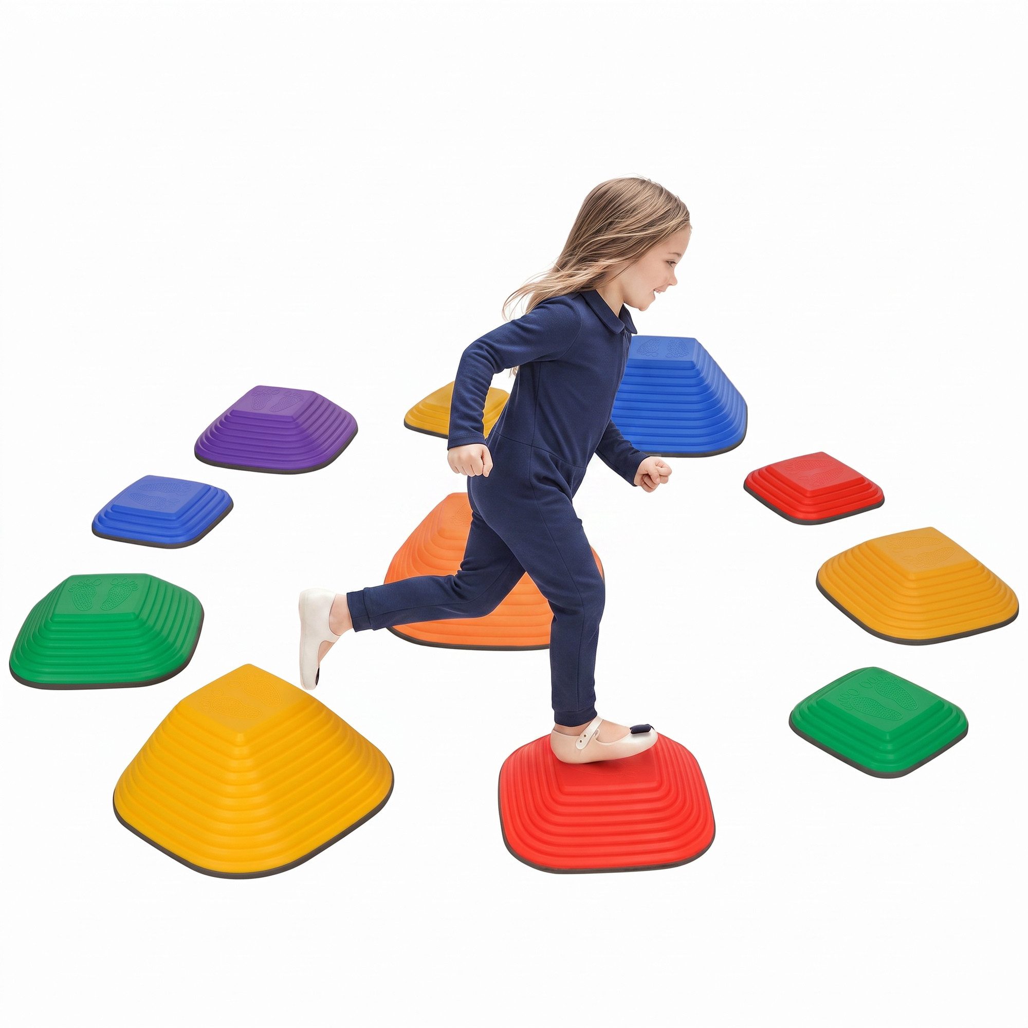 AIYAPLAY Stapelspielzeug Flusssteine, Balanciersteine, Stapelbar & Rutschfest, (Trittsteine, 11-tlg), bis 80 kg Belastbar, für 3-8 Jahre Kinder, Bunt