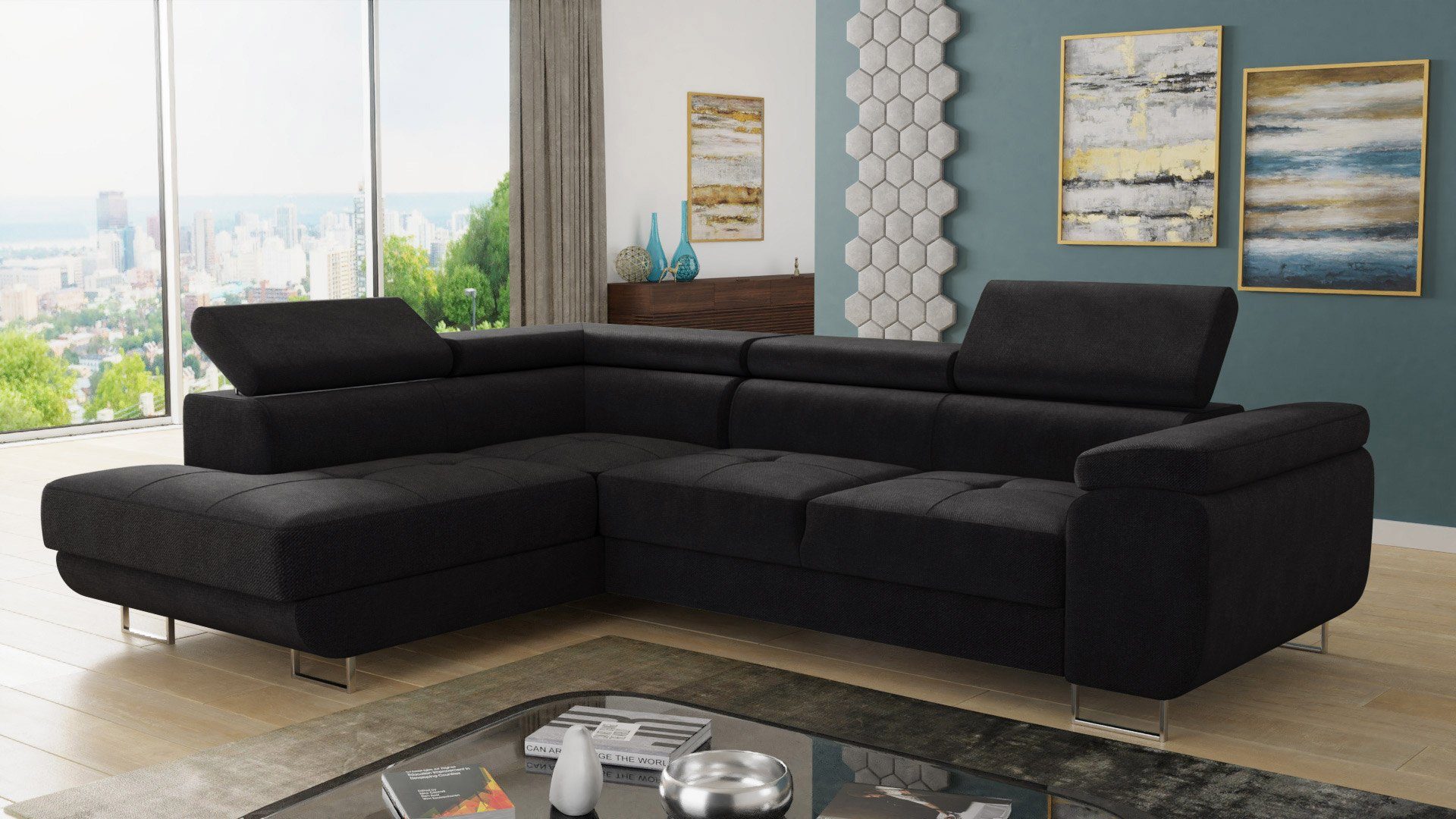 Sofnet Ecksofa Caris, mit Schlaffunktion und Bettkasten, Wohnlandschaft mit einstellbare Kopfstützen, Schlafsofa