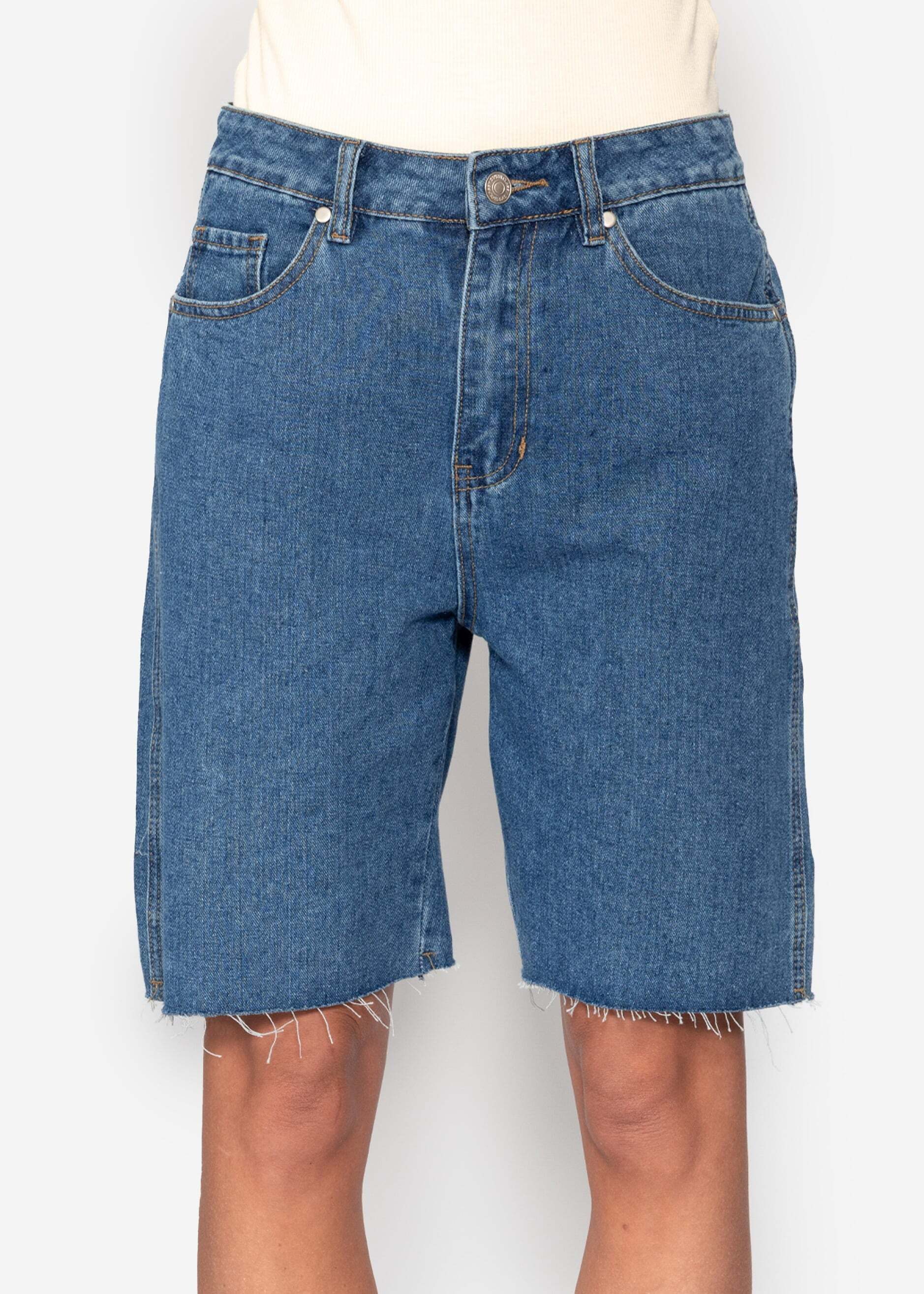 SASSYCLASSY Shorts Bermuda Jeans Shorts für Damen Zeitlose Baumwollshorts im 5 Pocket Design und lockerer Passform Blau