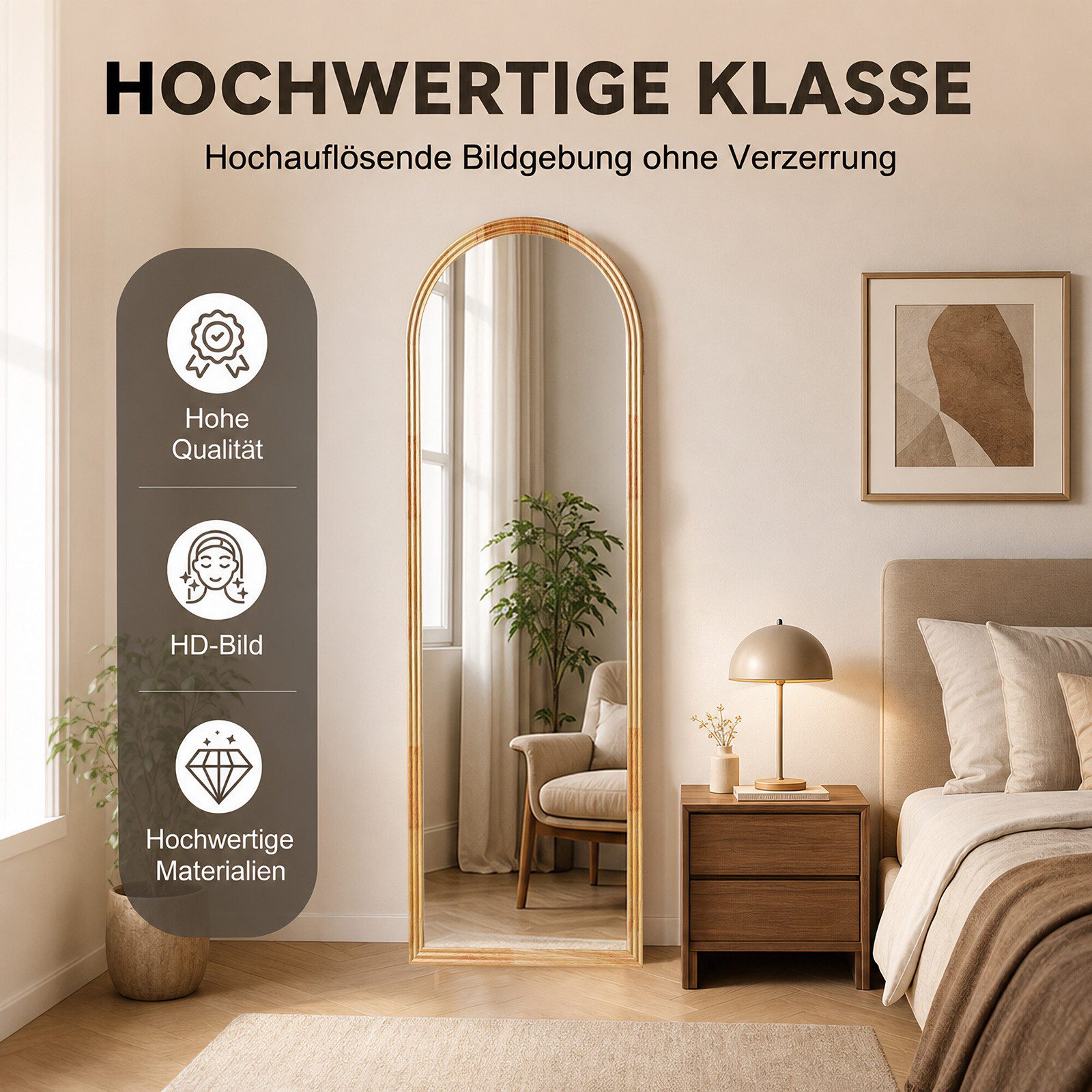 BBWL Ganzkörperspiegel 160 x 50 cm, Großer Standspiegel, mit stabilem Standfuß, Holzrahmen in Bogenform,HD Spiegelglas, stabiler Rahmen – Bild 2 von 5