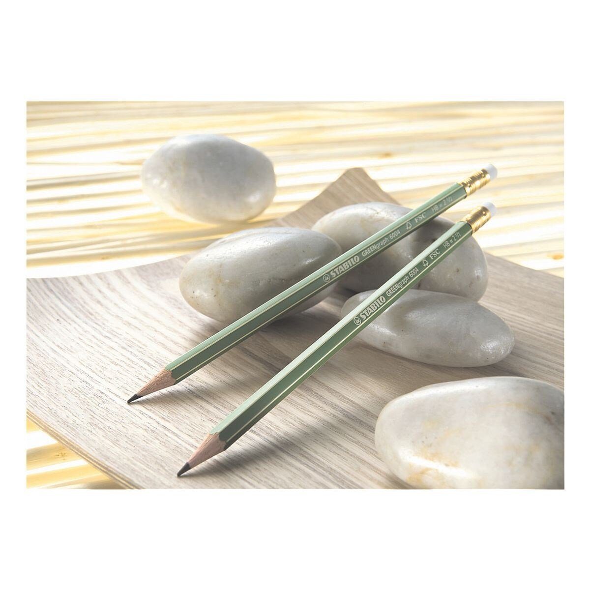 STABILO Bleistift GREENgraph 6004, (12-tlg), HB (mittelweich), Sechskant, mit Radiergummi