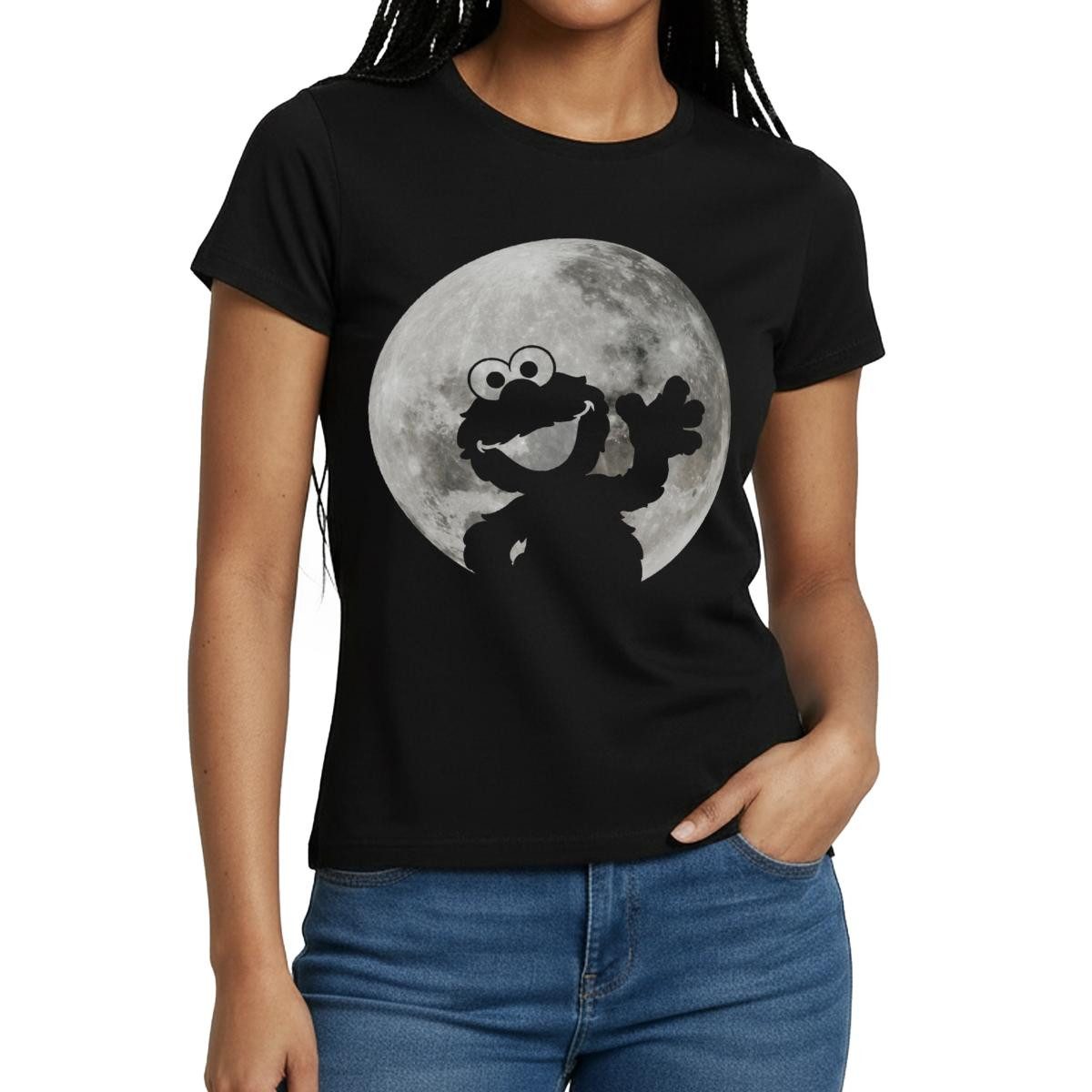 Spreadshirt T-Shirt Sesamstraße Elmo Im Vollmond Frauen T-Shirt (1-tlg)