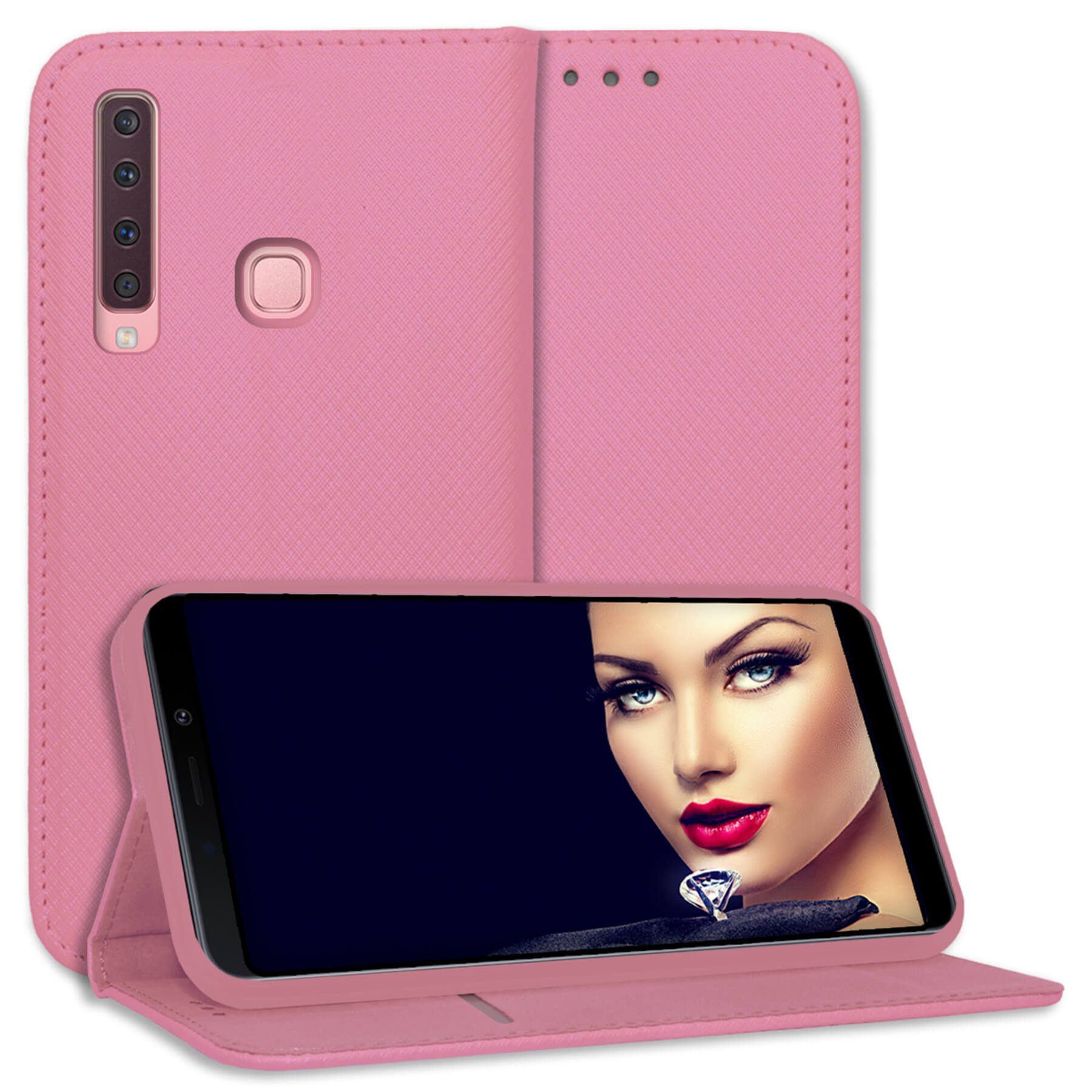 mtb more energy Smartphone-Hülle Smart Magnet für Samsung Galaxy A9 2018, Pink, Bookstyle Klapphülle Cover Wallet Case aus Kunstleder