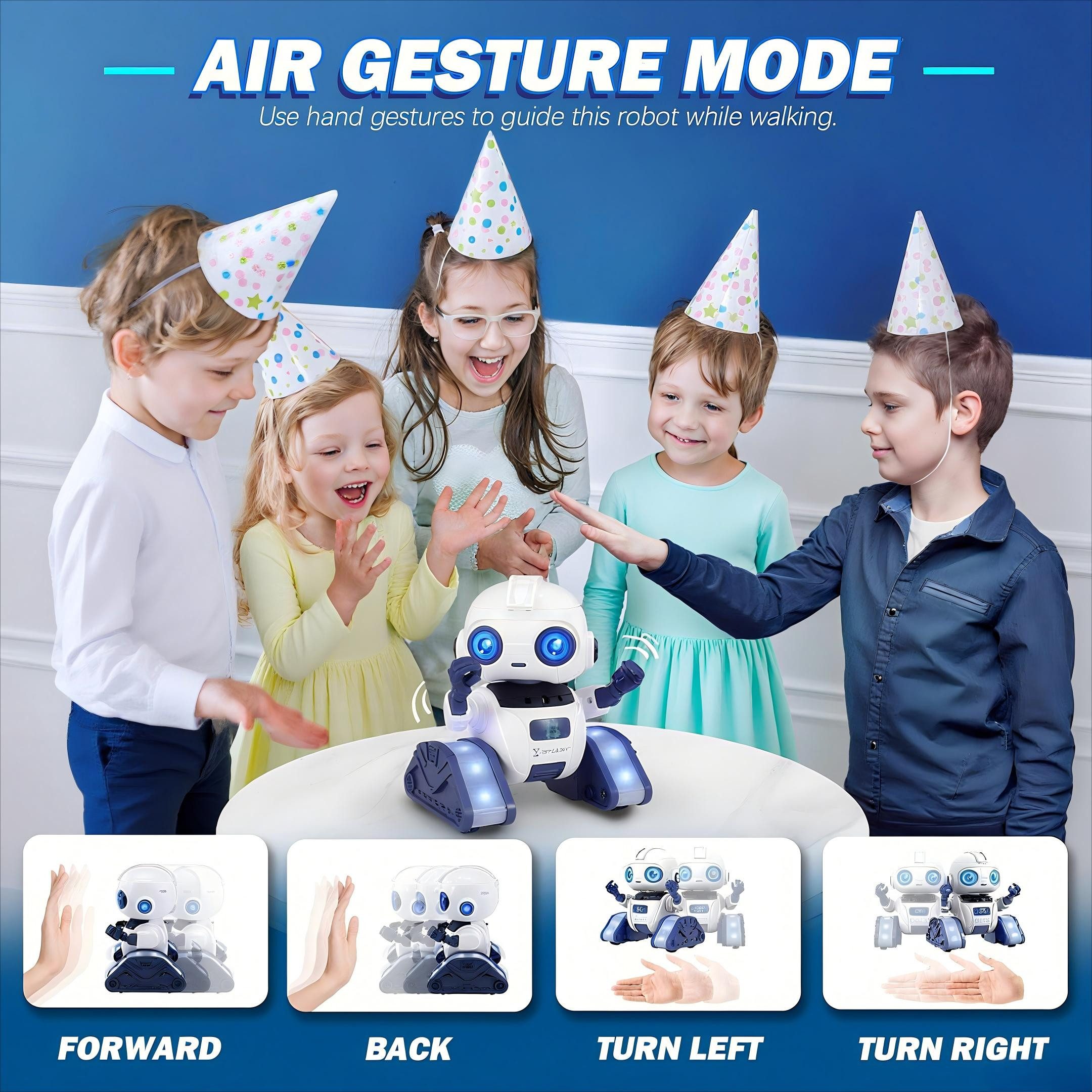 POPOLIC RC Robot, Rechargeable and Projectable Toy for Kids (RC Toy with Gesture Sensor, 1-Piece, RC Robot with LED Eyes and Music), for Boys and Girls Ages 3, 4, 5, 6, 7, 8, 9, and 10 - Gift - White