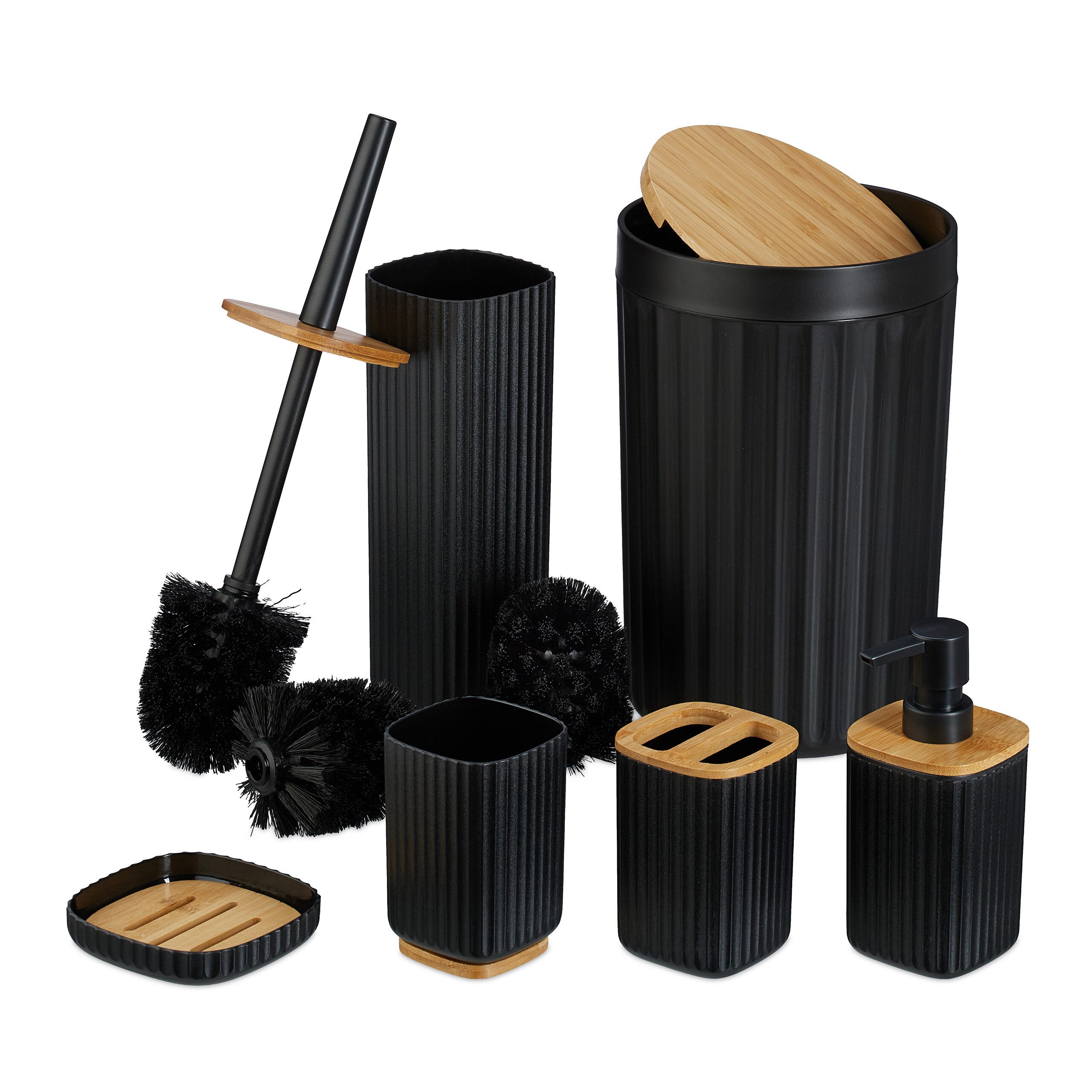 relaxdays Badaccessoire-Set 6-teiliges Badezimmer Set, Schwarz günstig online kaufen