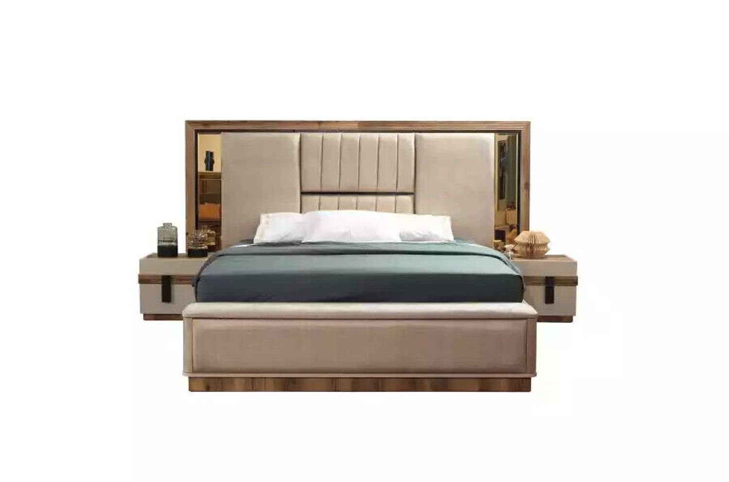 JVmoebel Schlafzimmer-Set Garnitur Doppelbett Beige Europa Bett/Bank/2x in Schlafzimmer Set (4-St., Nachttische Neu, 4tlg Nachttische), Bett Made