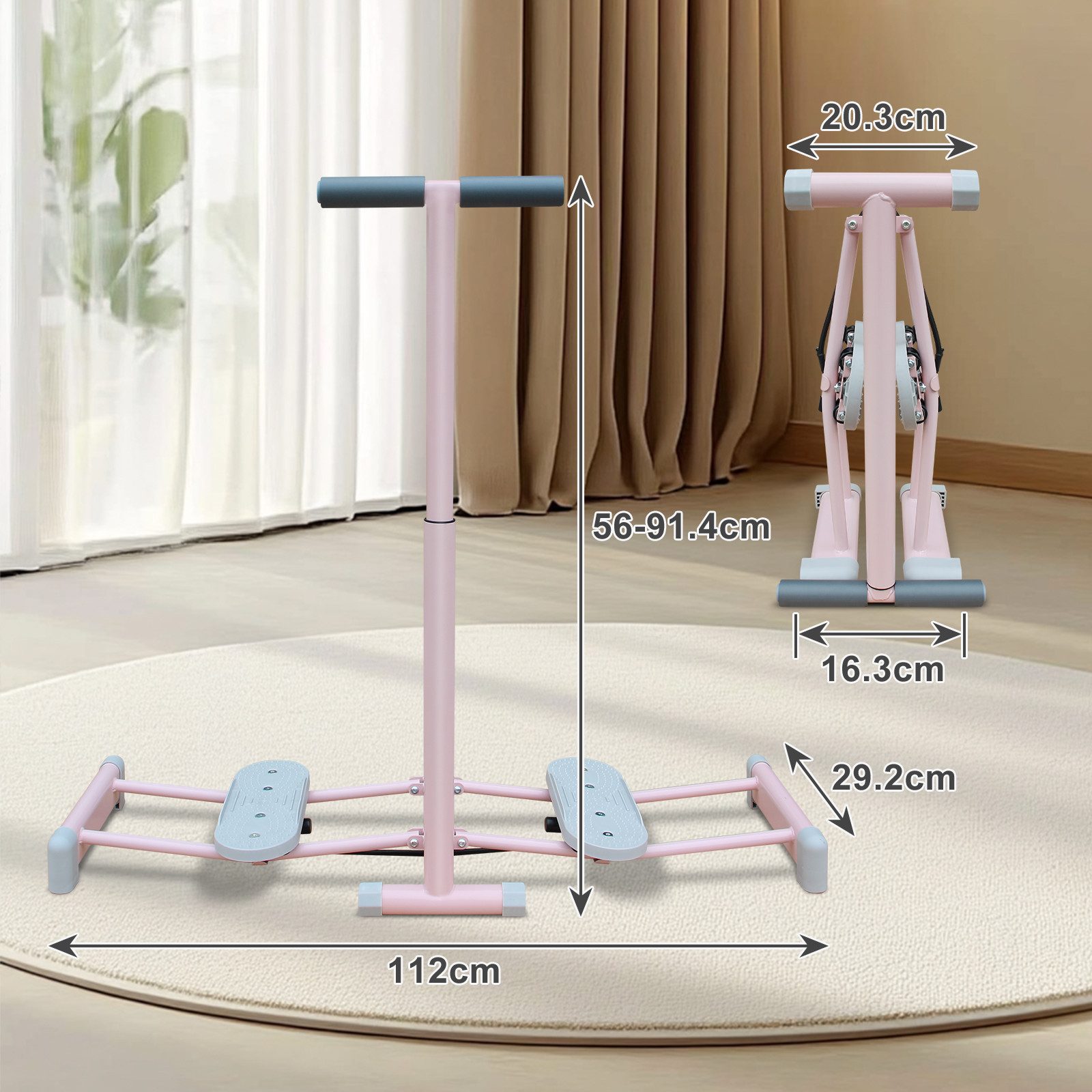 BAYMATE Pilates-Reformer Pilates Trainer, Push-Up-Bauchmuskel-Roller, (2-tlg., rutschfester Pedalarmlehne und Beckenbodentraining für Zuhause), Zusammenklappbarer Skitrainer mit 4-fach verstellbarer