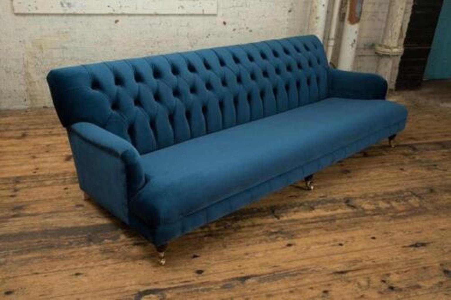 JVmoebel Chesterfield-Sofa, Blaue Chesterfield Couchen Sitzer 4 Big Couch Textil Sofa XXL