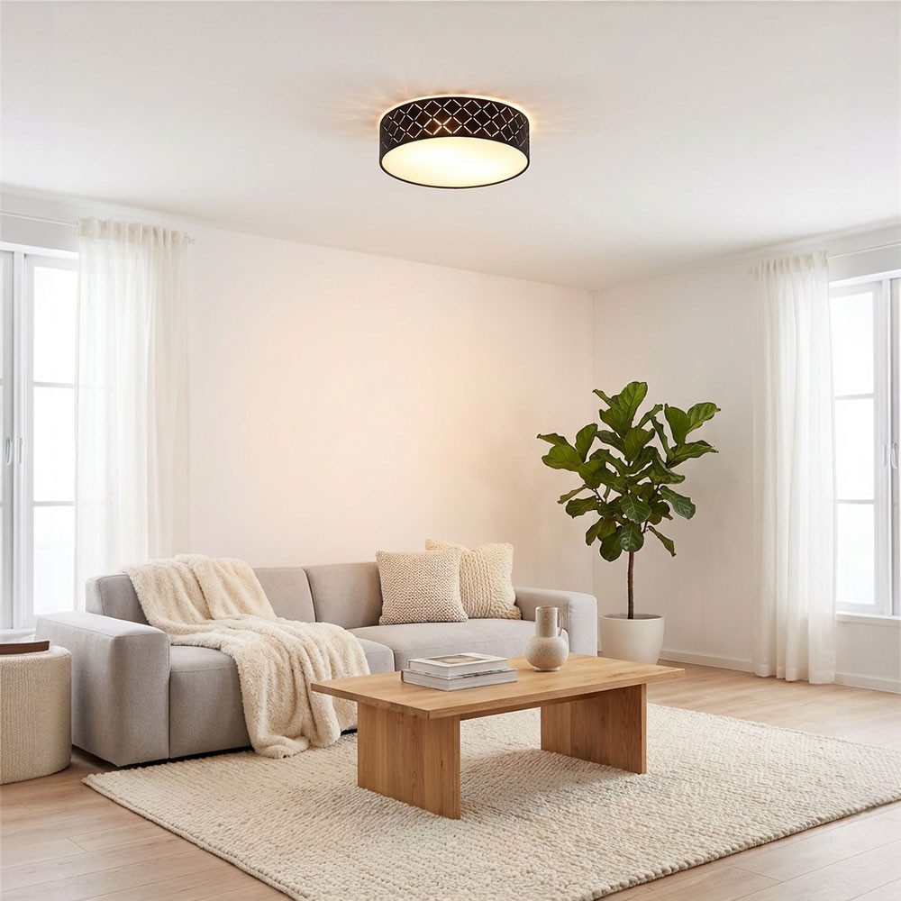 GLOBO LIGHTING LED Deckenleuchte, Leuchtmittel inklusive, Warmweiß, LED Decken Strahler Leuchte rund schwarz Dekor Stanzungen gold