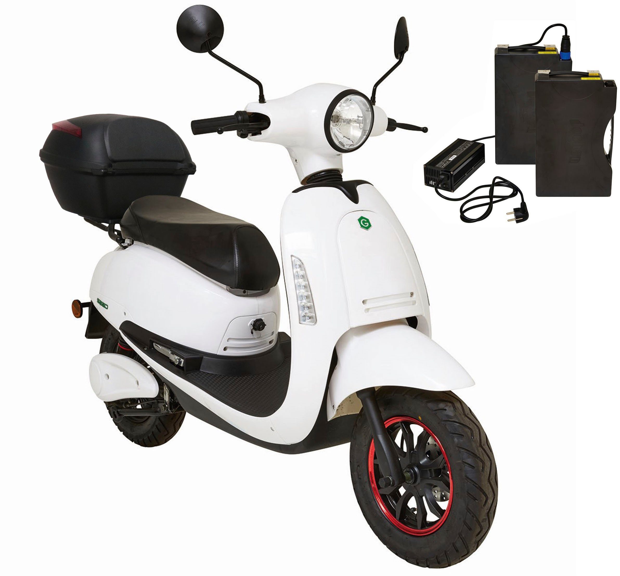 E-Motorroller Akkus und GreenStreet weiß 45 1660 2 W, inkl. Plus, km/h, Topcase SEED