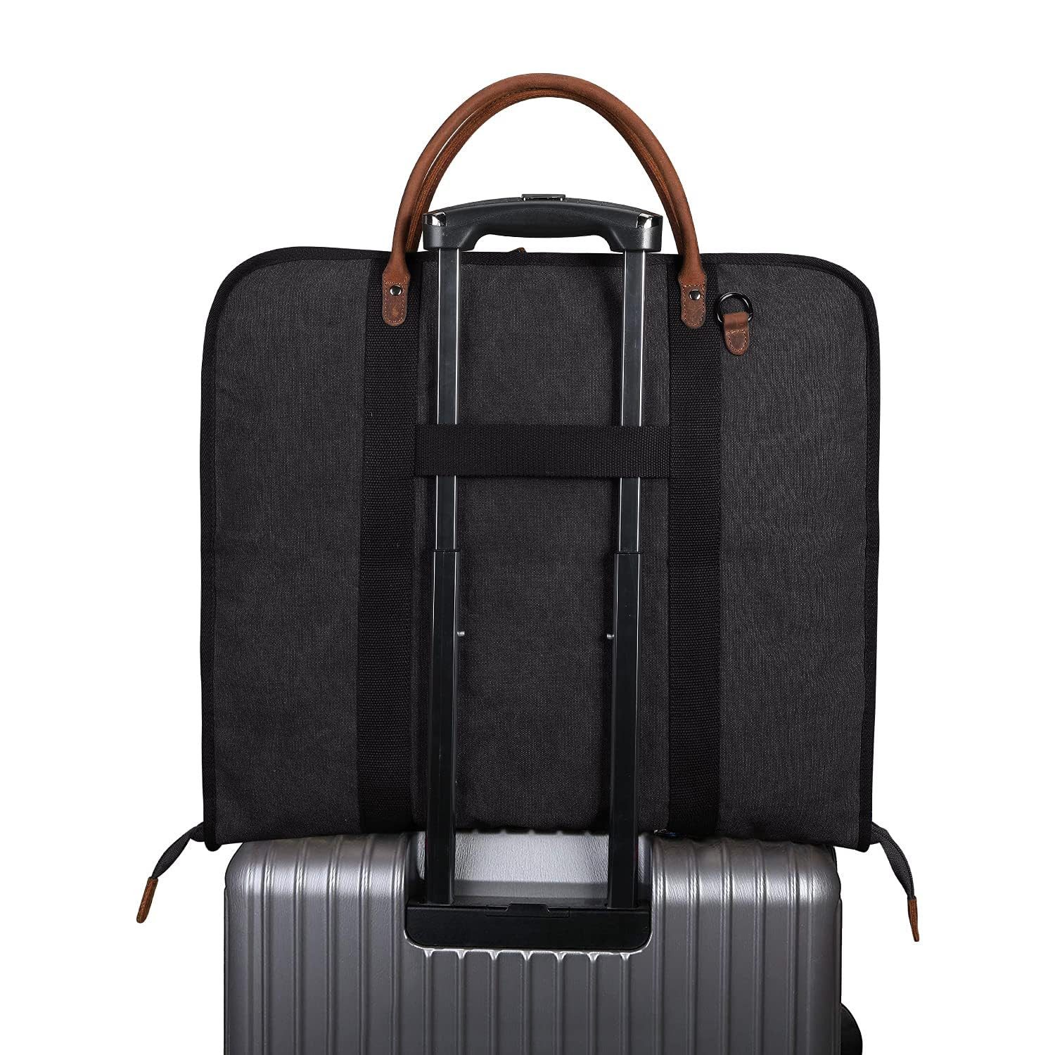 S-ZONE Weekender Männer Handgepäck Kleidertasche Reisetasche Weekender, Canvas-Leder Anzughülle für Geschäftsreisen Tragetasche