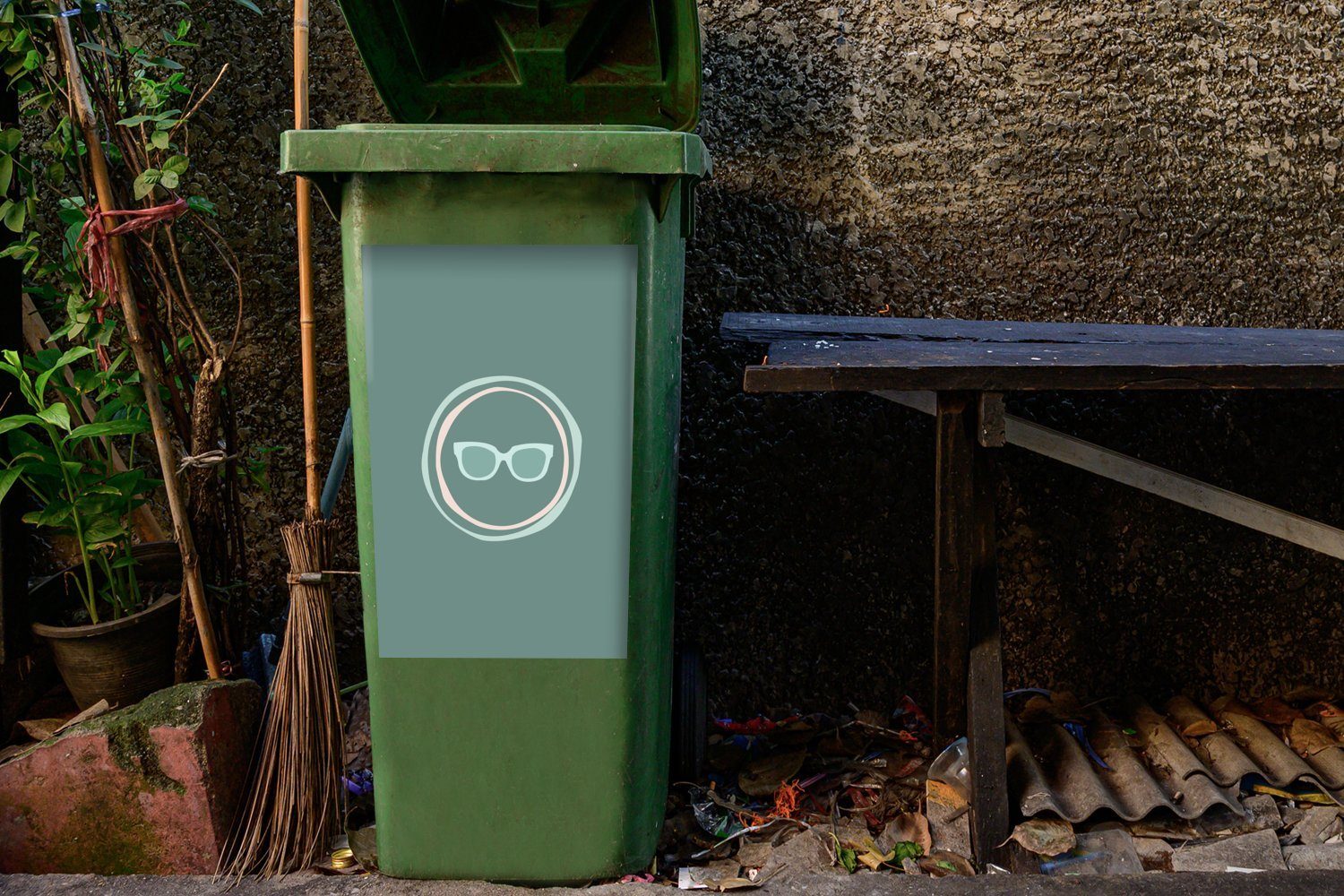 MuchoWow Wandsticker Sommer - Sonnenbrille St), (1 Mülltonne, Mülleimer-aufkleber, Sticker, - Abstrakt Abfalbehälter Container