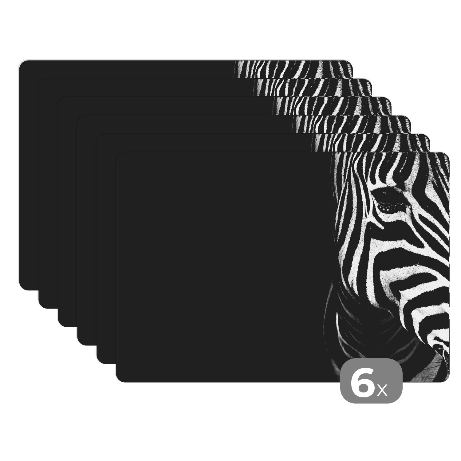 MuchoWow Platzset Tiere - Zebra - Schwarz - Weiß, (6-St), Platzsets, Tischset, Abwaschbar, Tischsets, Platzdeckchen