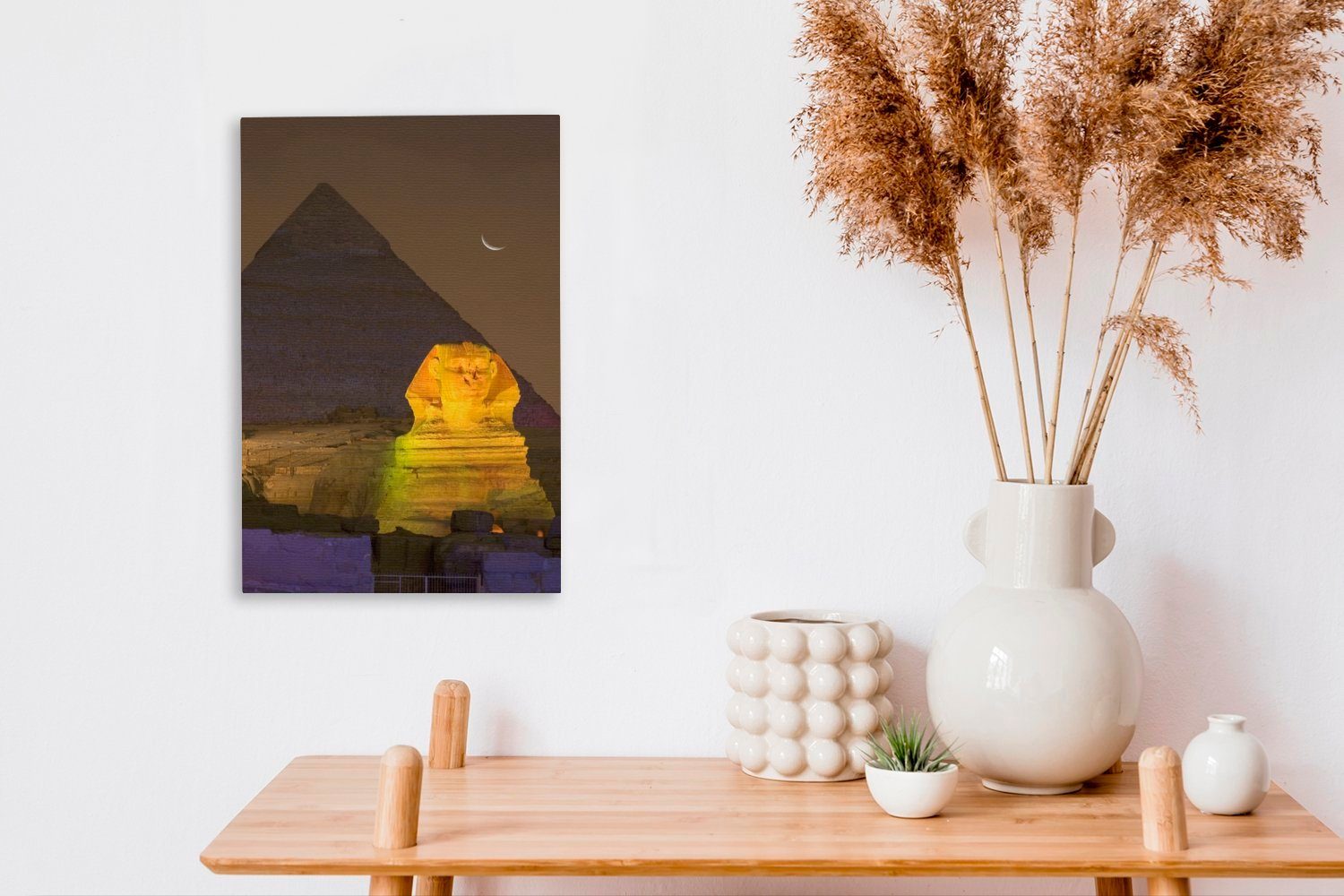 OneMillionCanvasses® Mond Leinwandbild inkl. Leinwandbild cm Nacht Zackenaufhänger, Ägypten, bespannt fertig von der bei Gizeh St), in Sphinx an Gemälde, (1 20x30 Kleiner