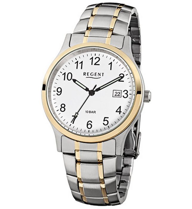 Regent Quarzuhr Regent Herren-Armbanduhr gold silber Analog (Armbanduhr) Herren Armbanduhr rund mittel (ca. 38mm) Metall Elegant