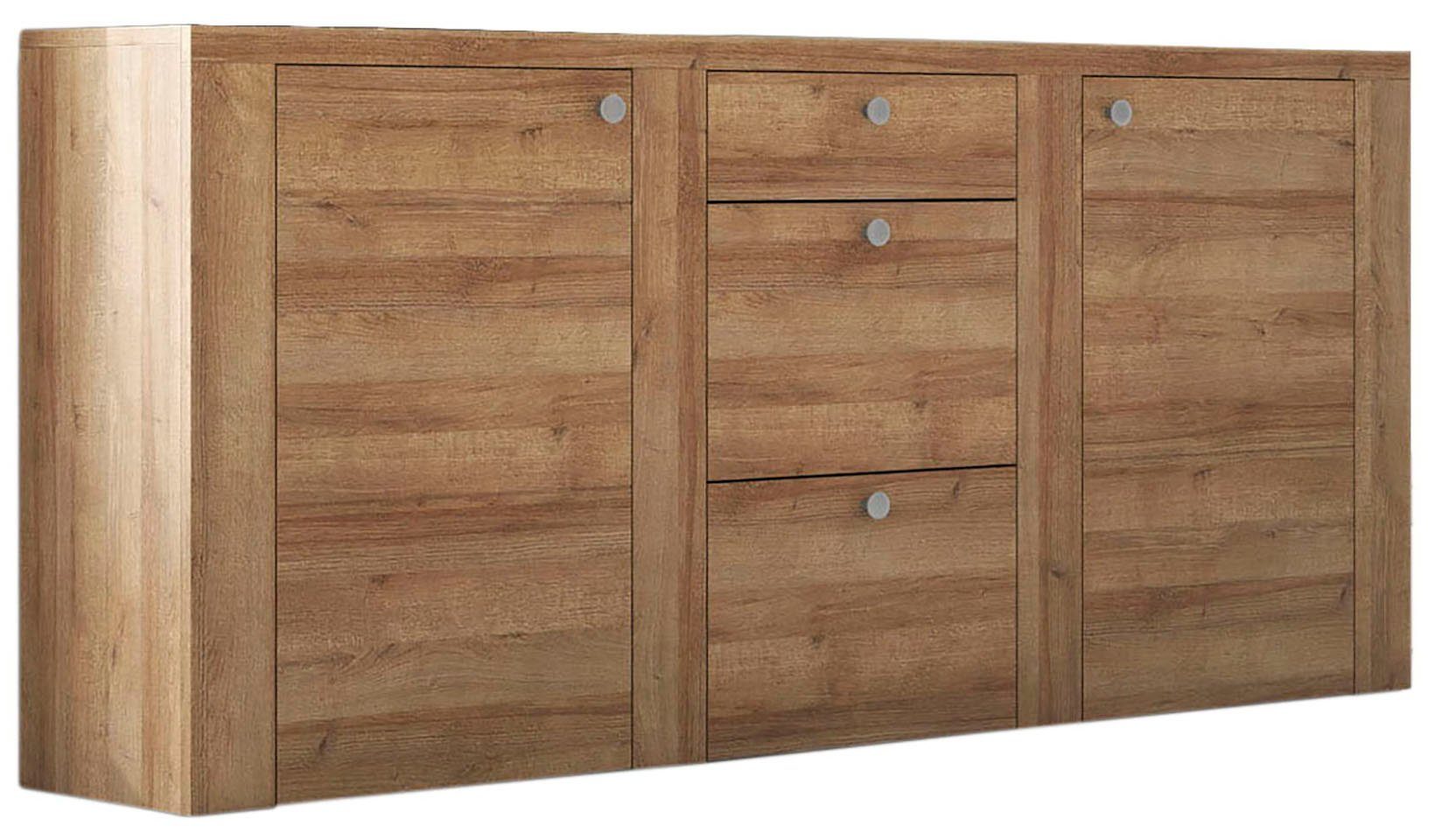 Sideboard Larona, zeitlose Kommode mit 2 Türen, 3 Schubkästen, Türkommode