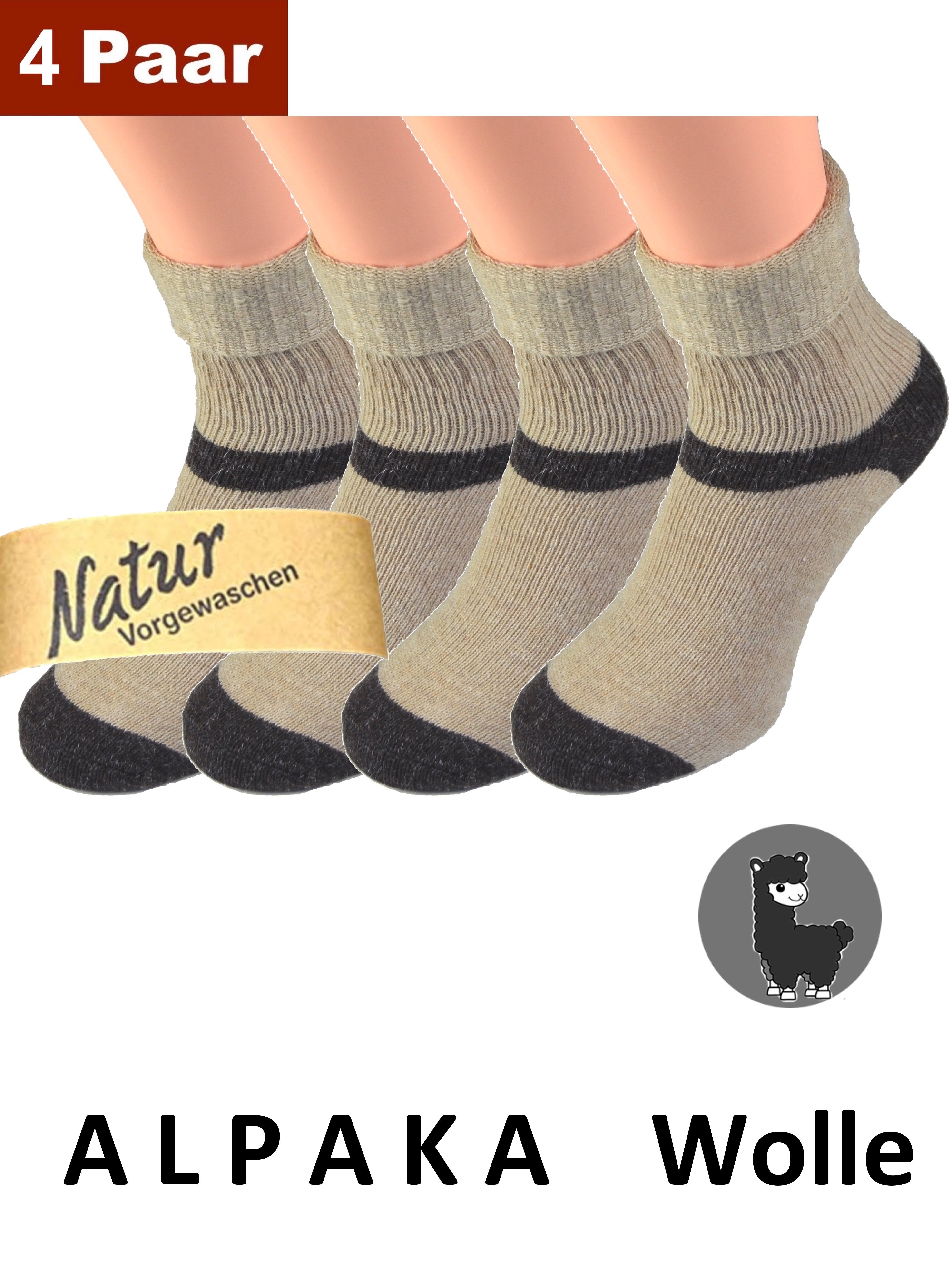 Cocain underwear Umschlagsocken Warme Damen Alpaka Socken farbig bunte Woll-Socken Wolle Thermo-Socken (4 Paar) Alpaka Wollsocken für Frauen