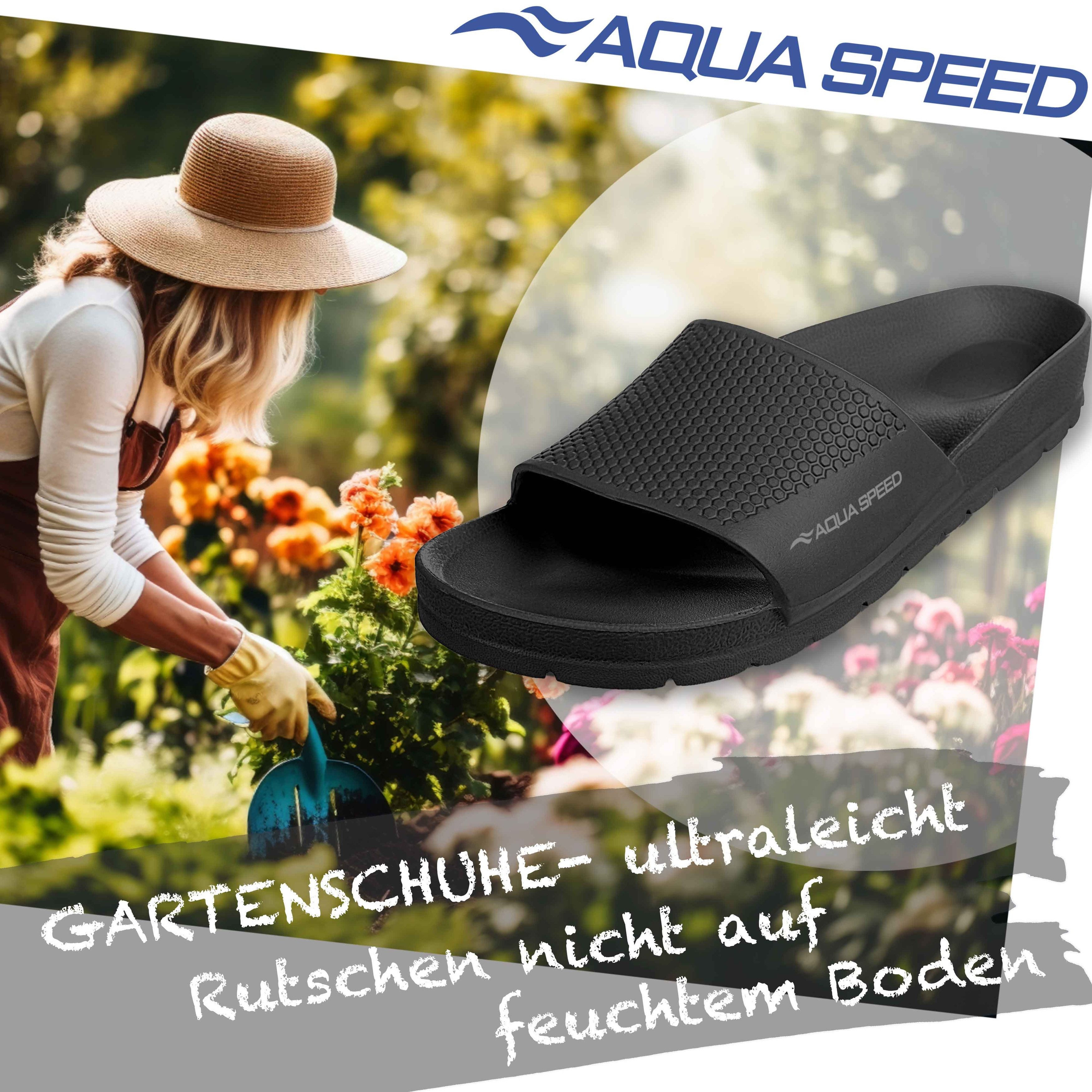 Aqua Speed Badelatschen OSLO + kl. Fasertuch Damen und Herren Duschsandalen Badepantolette