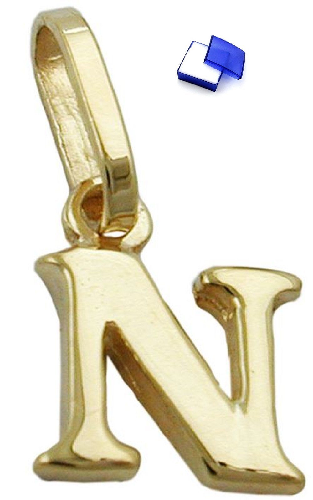 unbespielt Buchstabenanhänger Schmuck Kettenanhänger Anhänger Buchstabe N glänzend aus 375 Gold 9 Karat 8 x 6 mm, Goldschmuck für Damen und Herren