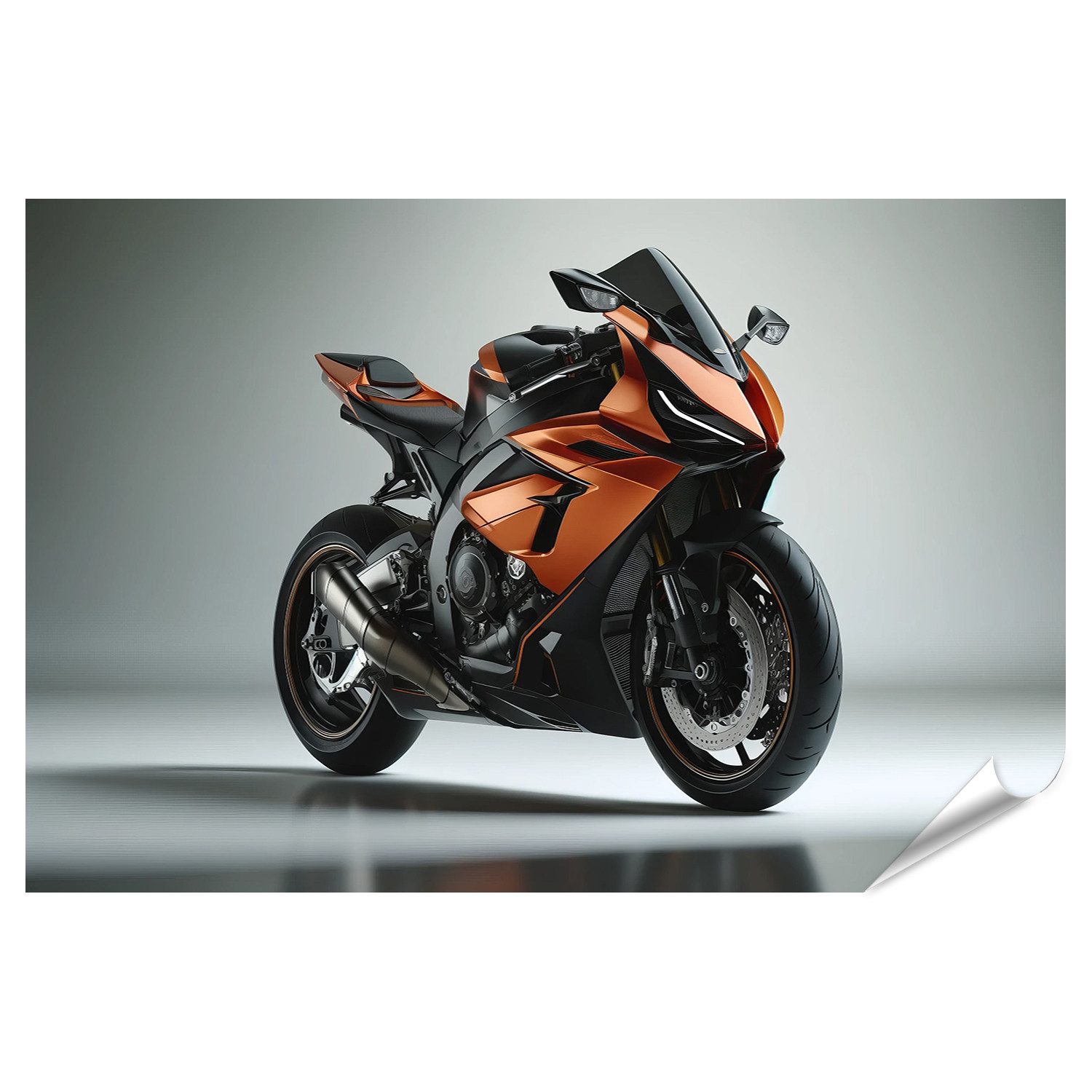 Wandbild Futuristisches orangefarbenes Sportmotorrad mit schwarzen Akzenten