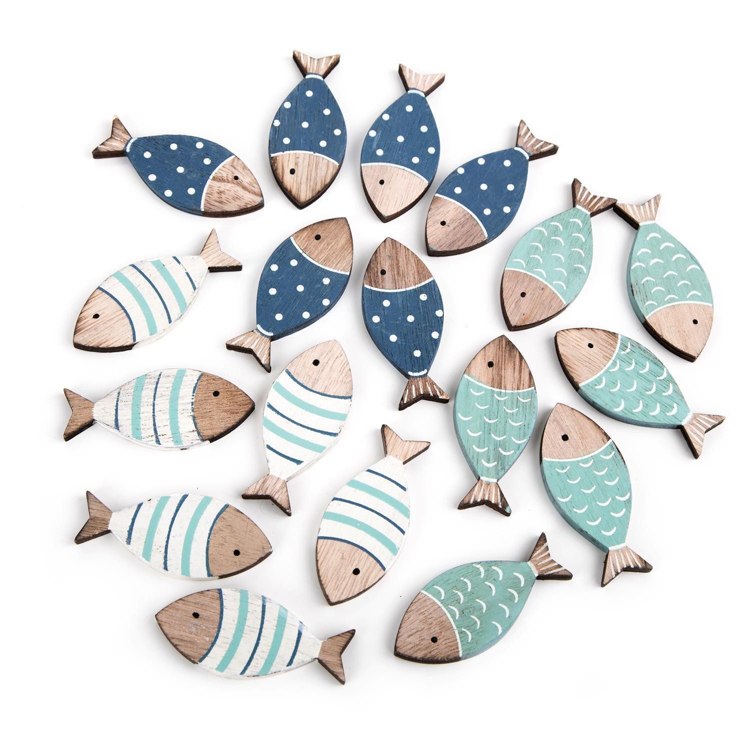 Streudeko 18 kleine Fische aus Holz Tischdeko 6 cm