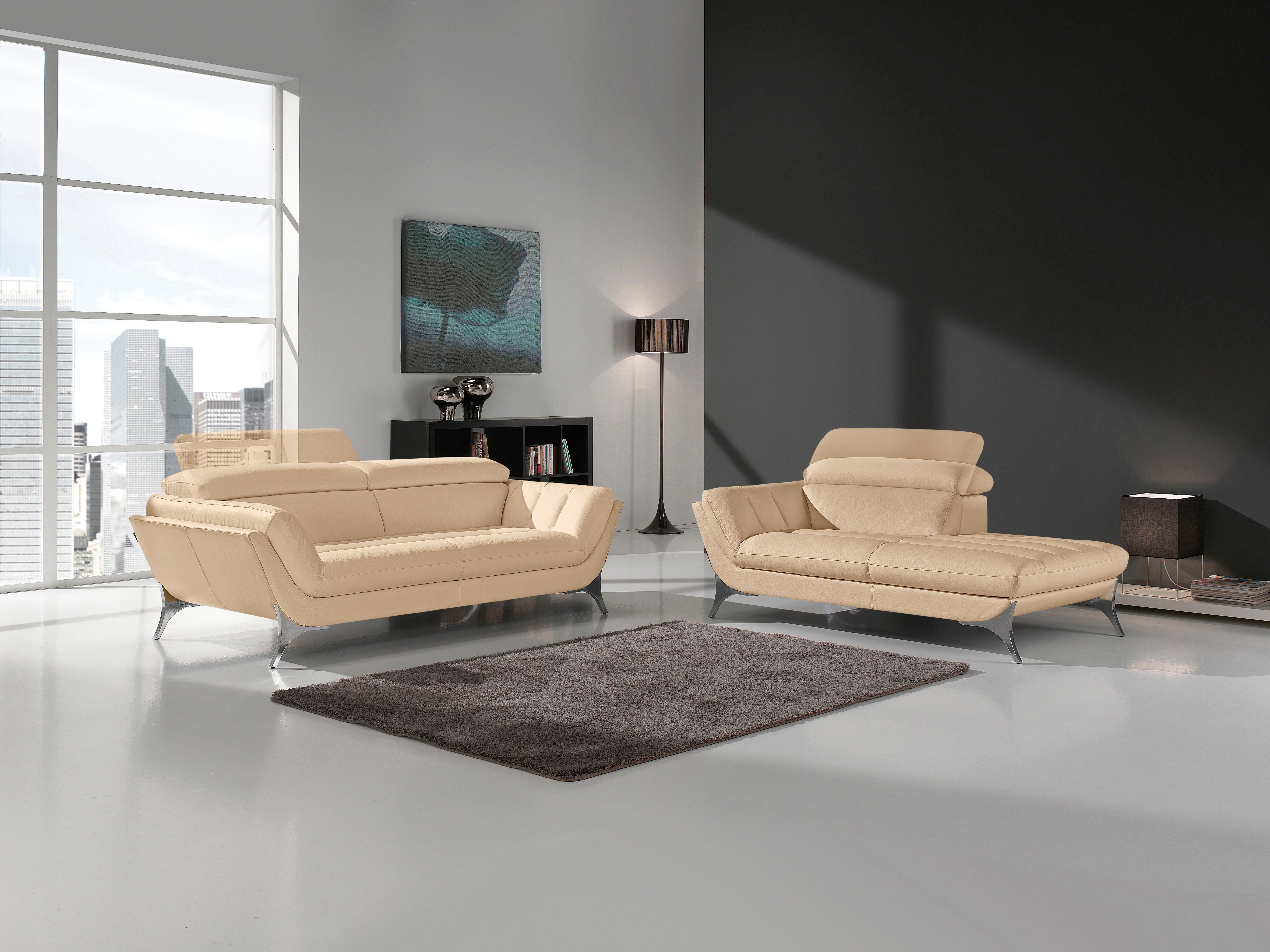 Egoitaliano Polstergarnitur Sueli, (Set), bestehend aus Sofa und Recamiere, Kopfteilverstellung, Bezug Leder