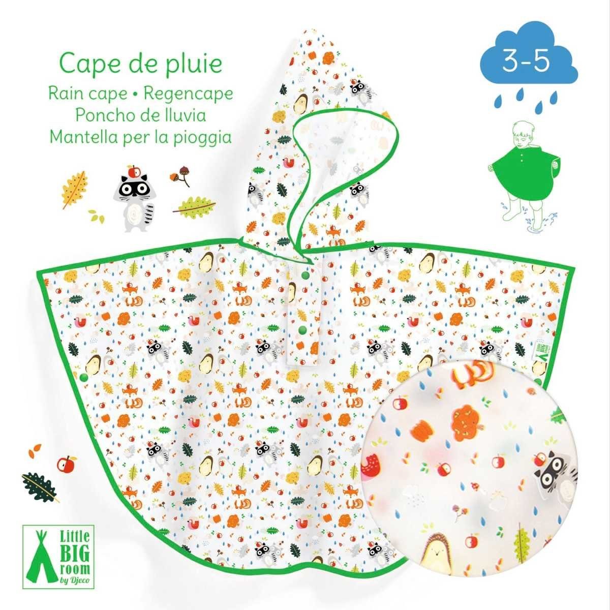 DJECO Regenponcho Regencape mit Kapuze für Kinder von 3-5 Jahren