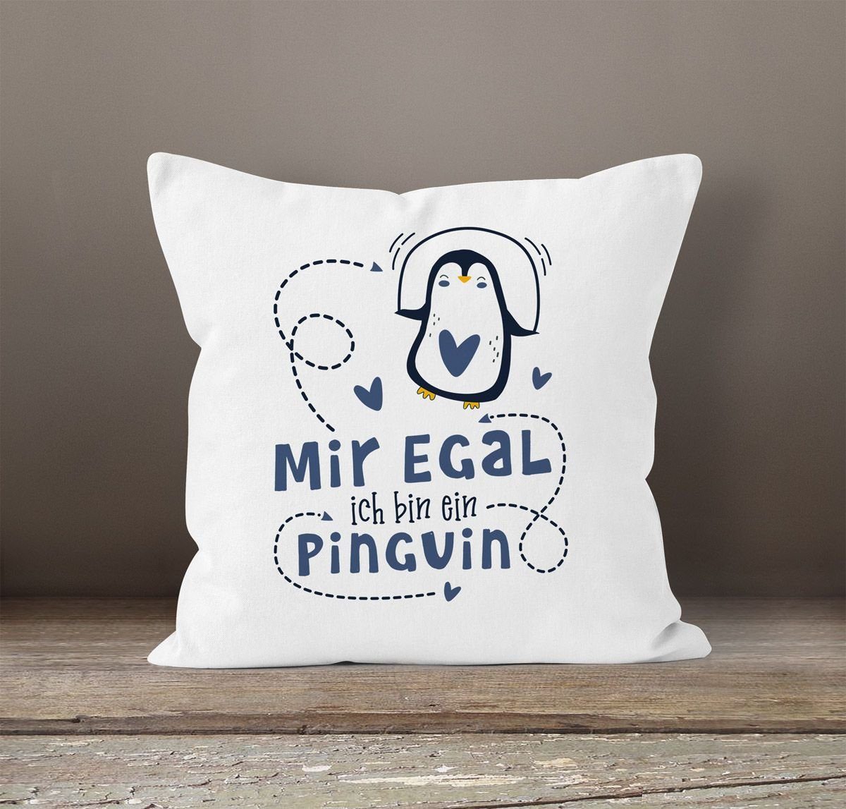 SpecialMe Dekokissen Kissen-Bezug Spruch Mir Pinguin bin kleines ich ein Tiermotiv lustig SpecialMe® Geschenkideen egal Geschenk Herzen