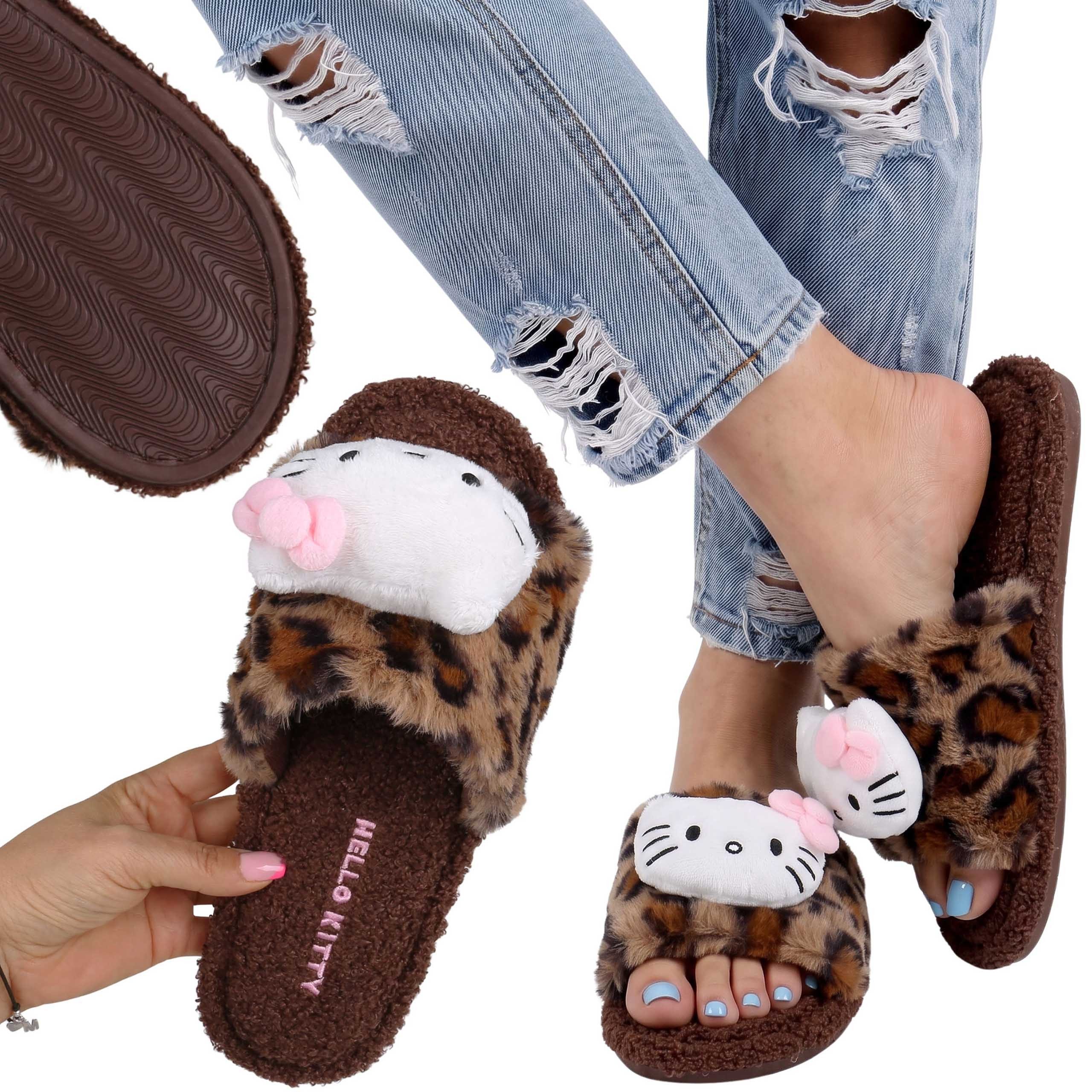 Hello Kitty Hello Kitty rutschfeste Damenhausschuhe mit Leopardenmuster Plüsch Hausschuhe