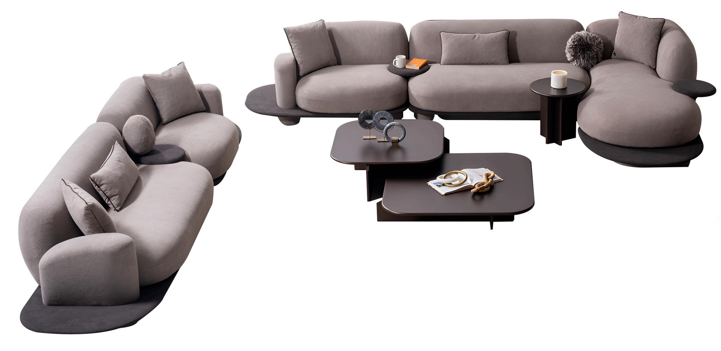Xlmoebel Ecksofa Luxuriöses L-Form Sofa mit 2 Couchtischen für Ihr Wohnzimmer, Sofa-Set 4 Teile, Made in Europa