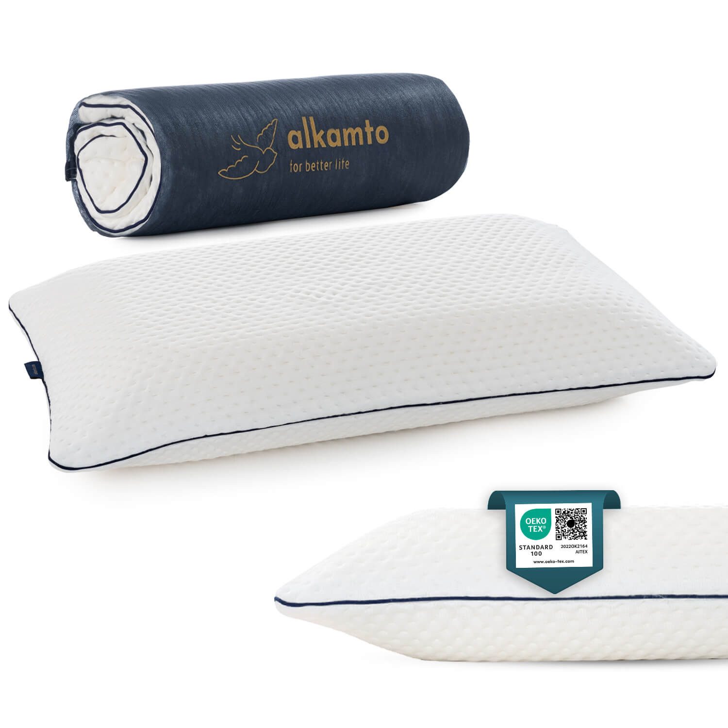 Alkamto Kopfkissen Alkamto Orthopädisches Nackenstützkissen 70x45x12 cm, Füllung: 100% Memory-Smart-Schaum, Bezug: Viskose, Seitenschläfer, Bauchschläfer, Rückenschläfer, 100% Baumwolle, Äußerer Bezug: Viskose, Füllung: 100% Viscoschaum