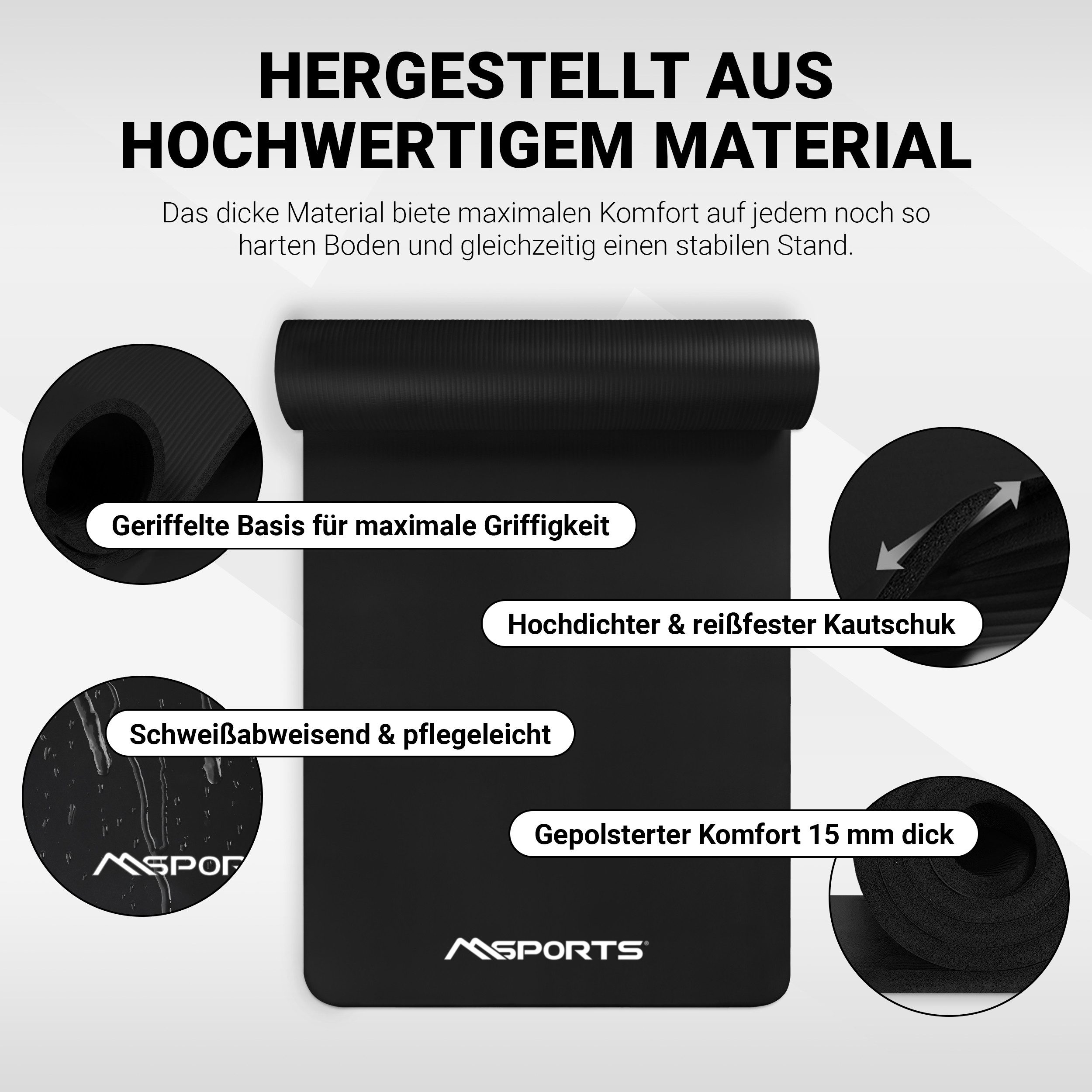 MSports® Gymnastikmatte Yogamatte inkl. Tragegurt + Poster + Workout App